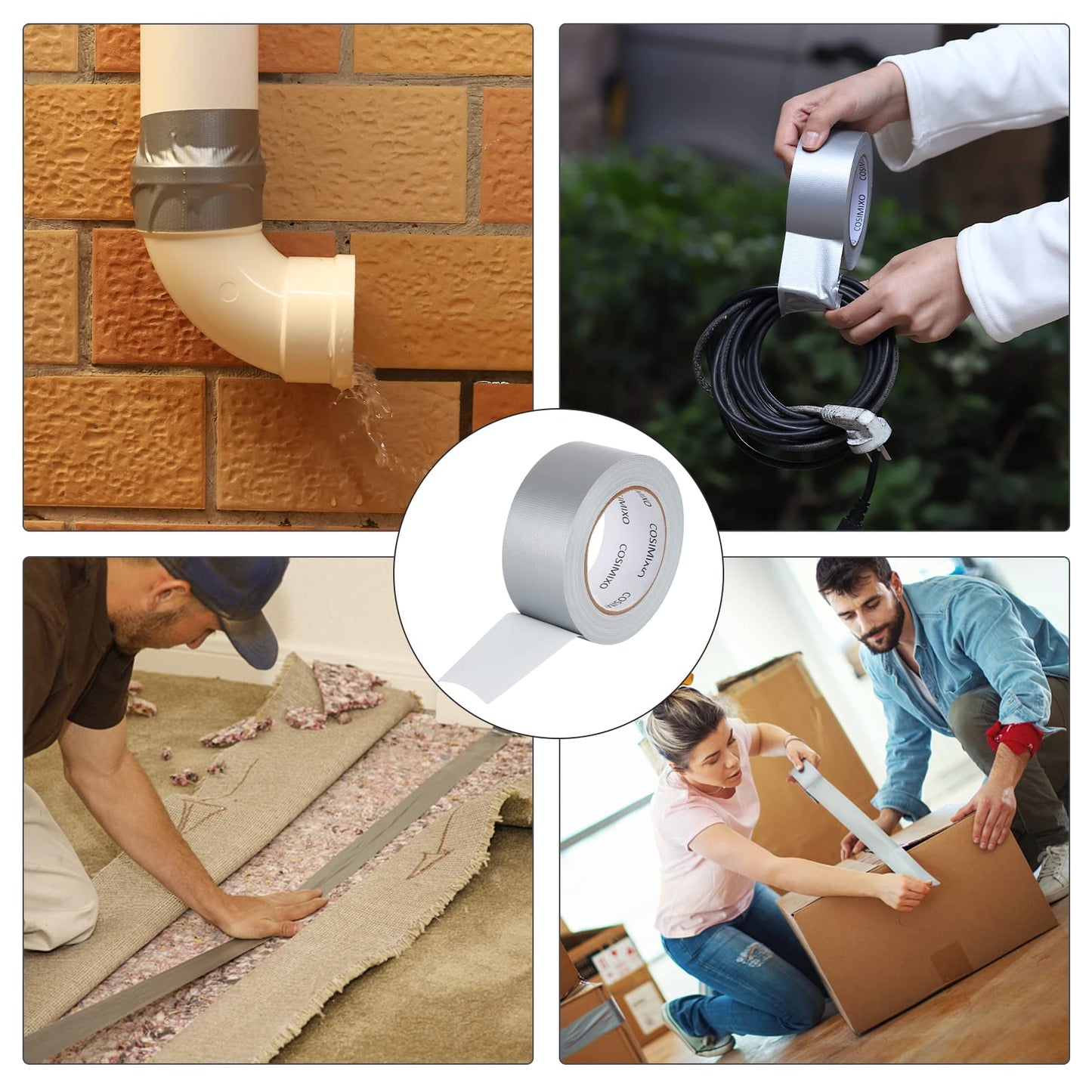 COSIMIXO 5-Pack Black Heavy Duty Duct Tape, 2 inches x 30 Yards, Strong, Flexible, No Residue, All-Weather and Tear by Hand - Bulk Value for Repairs, Industrial, Professional Use