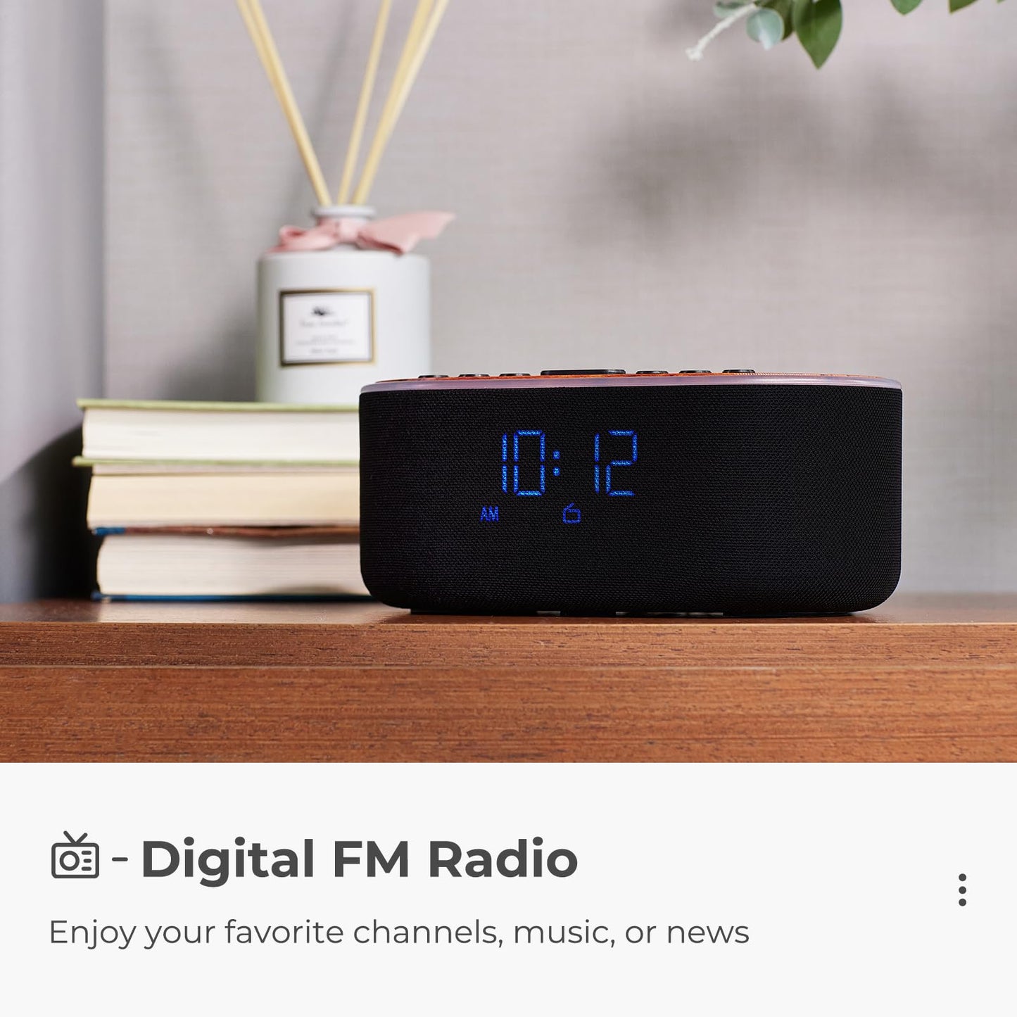 uscce Alarm Clock Bluetooth FM Radio: 10W Stereo Sound Speaker - Fast Wireless Charging for iPhone Samsung - Dimmable Clock Radio for Bedroom