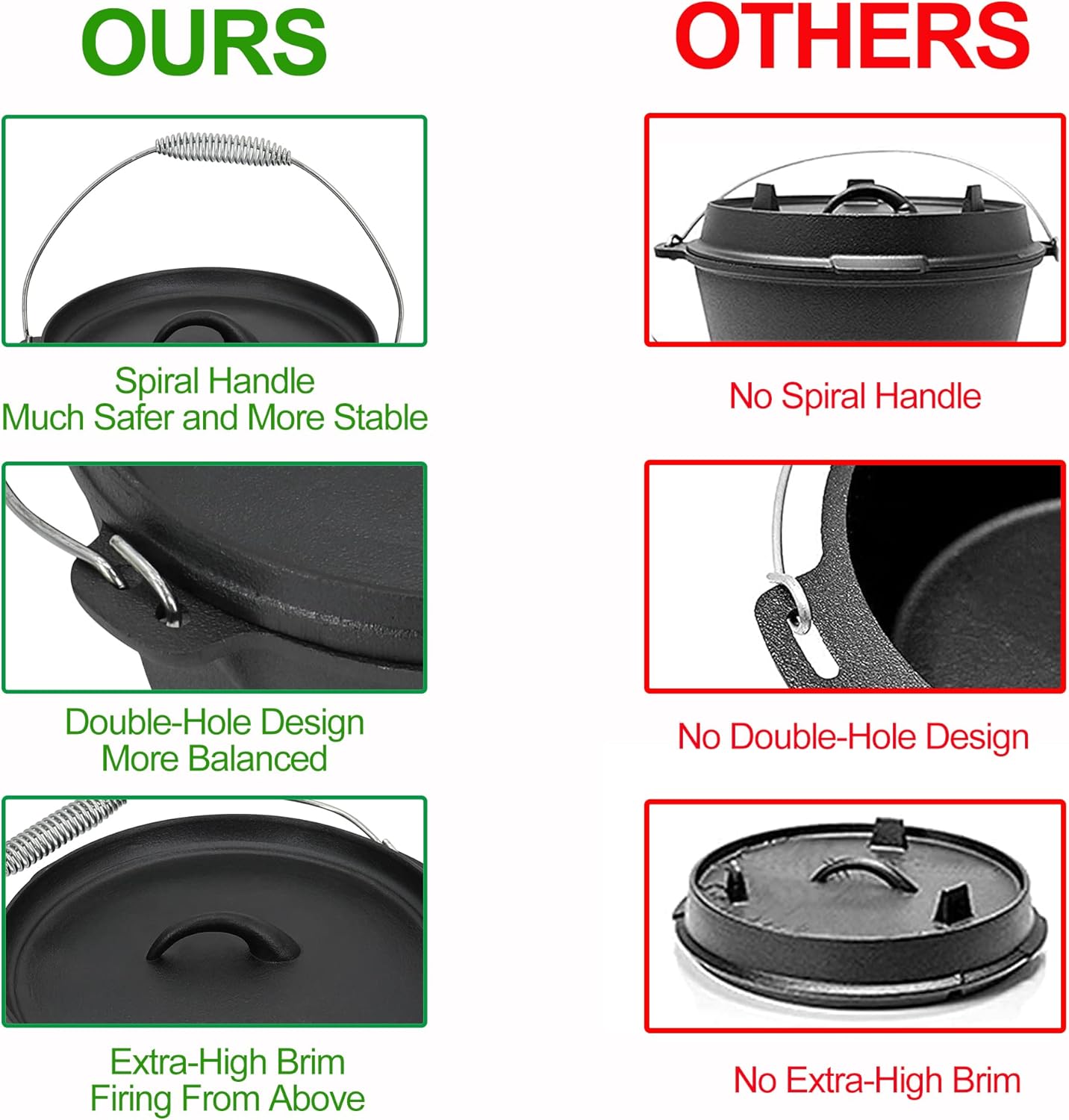 8 Piece Pre-Seasoned Dutch Oven Cooking Set Cast Iron Camping Kitchen Cookware Bakeware Skillets & Square Grill Pan w/Vintage Carrying Wood Box for Ourdoor Home BBQ Baking