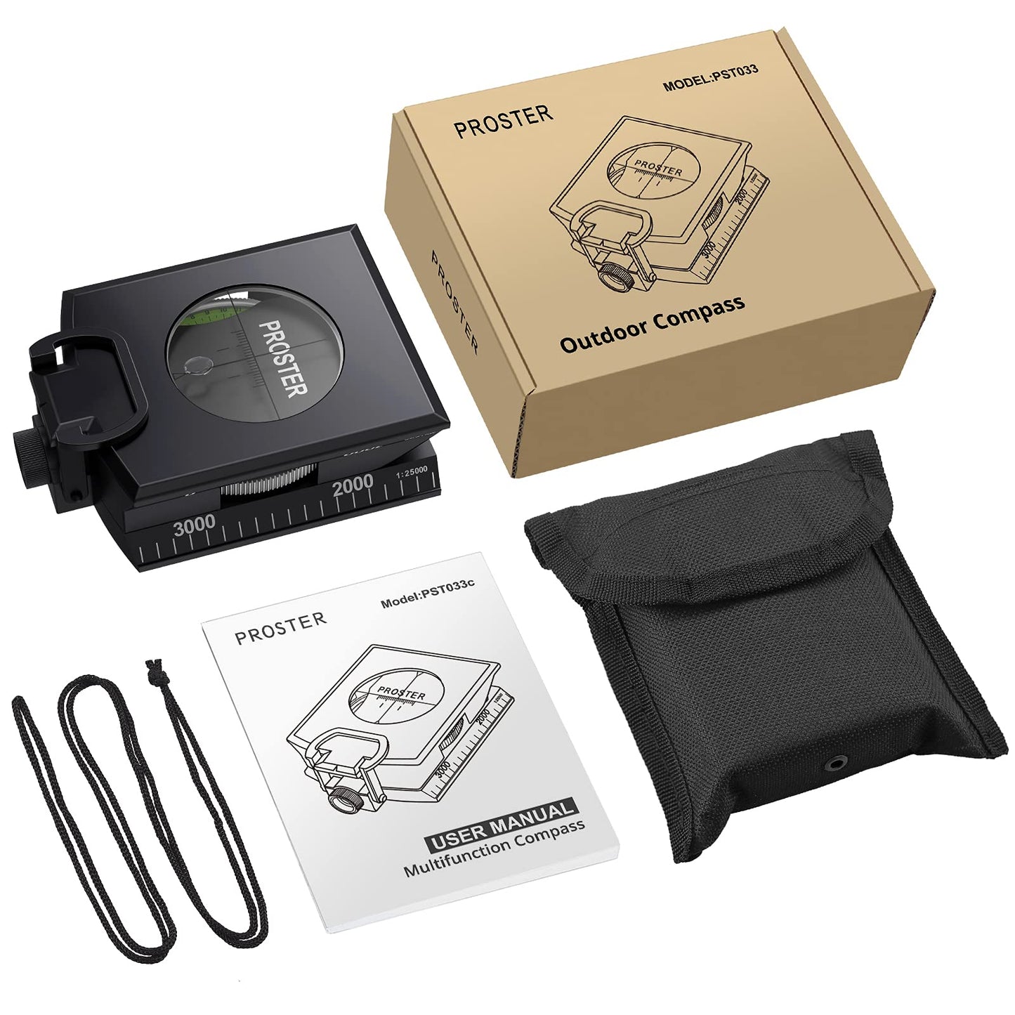 Proster IP65 Compass Hiking Survival - Lensatic Sighting Compass for Camping Navigation, Compass with Clinometer & Carry Bag for Camping Hunting Hiking Geology Activities