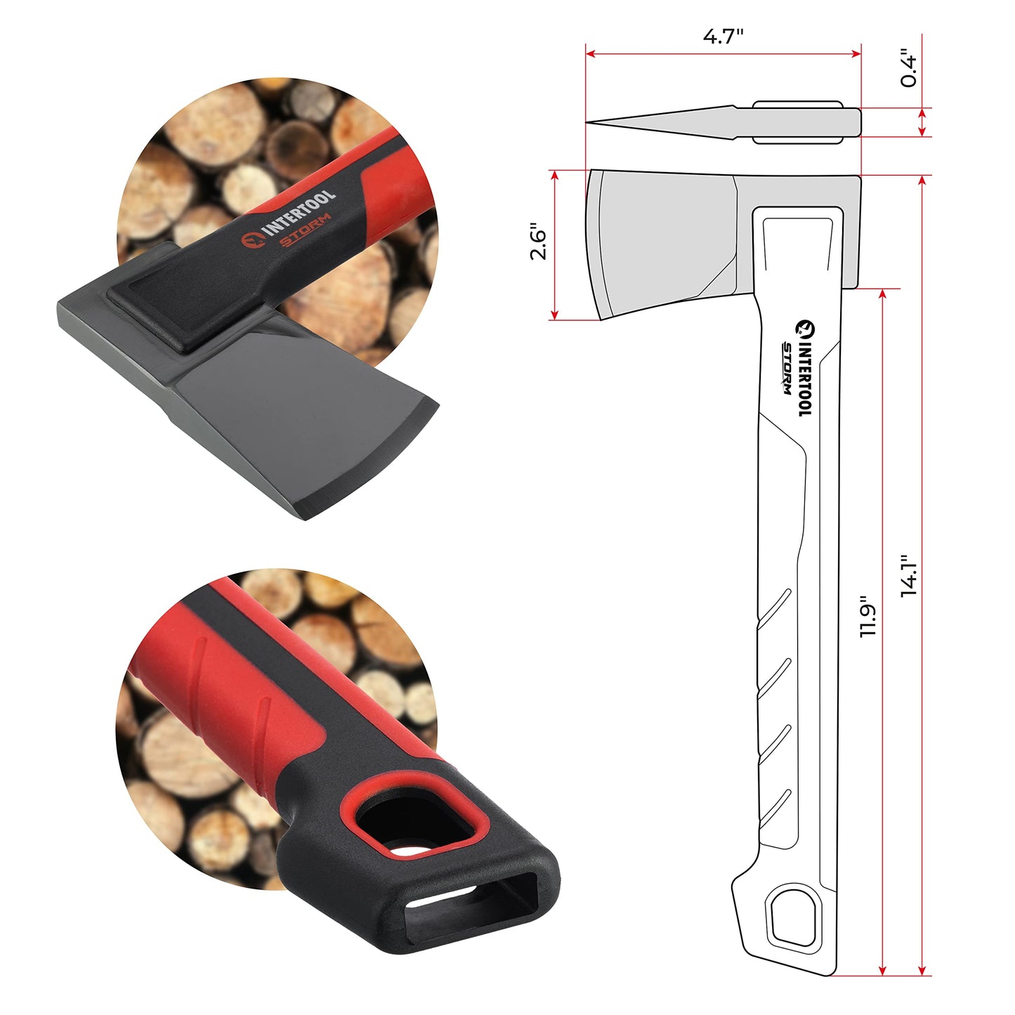 INTERTOOL 36 Inch Chopping Axe | Heavy Duty Wood Cutting & Felling Axe for Firewood | 2.8lb Head with Shock Absorbing Fiberglass Handle | HT-0264
