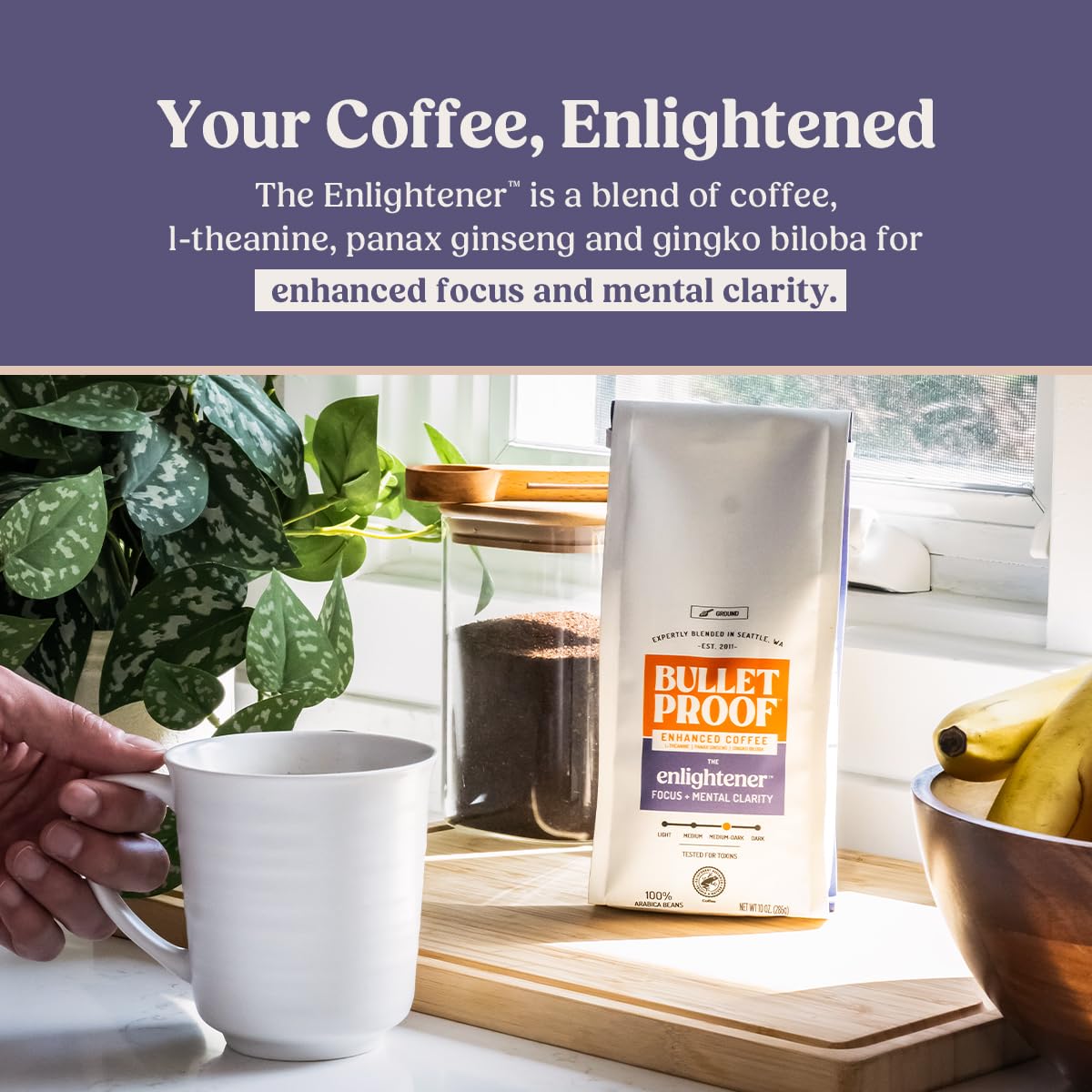 Bulletproof The High Achiever Ground Coffee, 10 Ounces, Medium-Dark Roast Enhanced Coffee with Lion's Mane Mushroom, B Vitamins, and Adaptogens for Energy and Focus