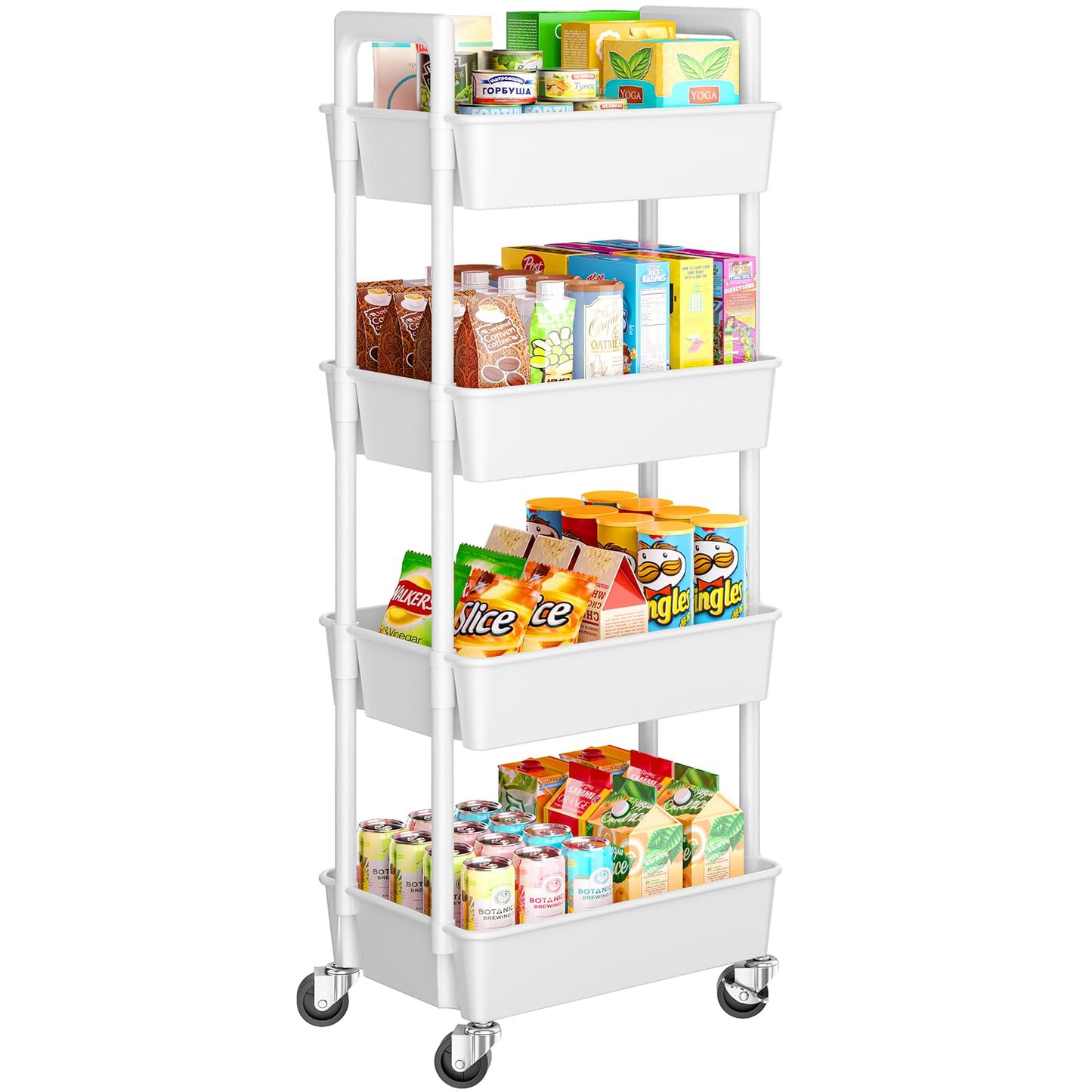 Pipishell 3 Tier Rolling Cart Organizer, Plastic Rolling Cart with Lockable Wheels & Reinforced Handle, Lightweight Utility Cart Storage Cart for Nursery, Kitchen, Bathroom, Craft Room, White, PIUC14W