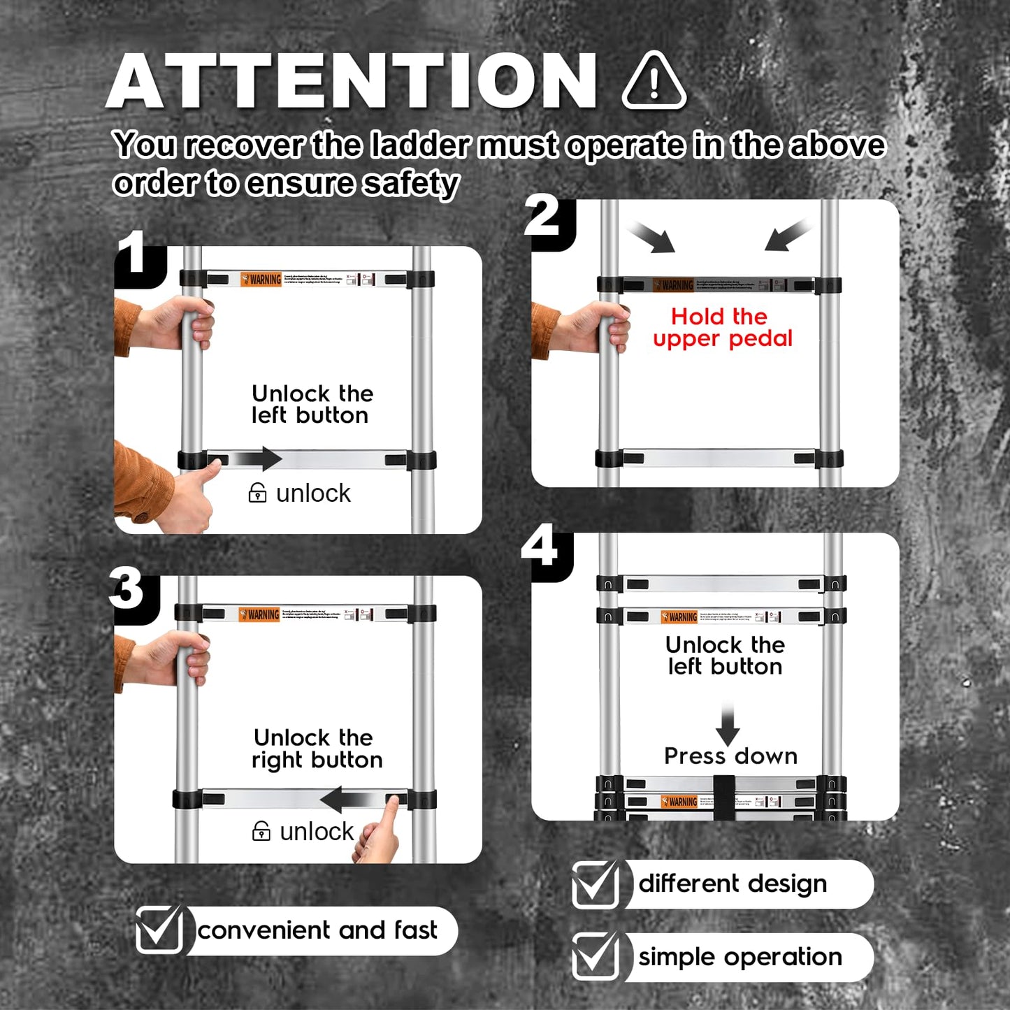 Telescoping Ladder, SocTone 12.5 FT Aluminum Lightweight Extension Ladder with 2 Triangle Stabilizers, Heavy Duty 330lbs Max Capacity, Multi-Purpose Collapsible Ladder for RV or Outdoor Work