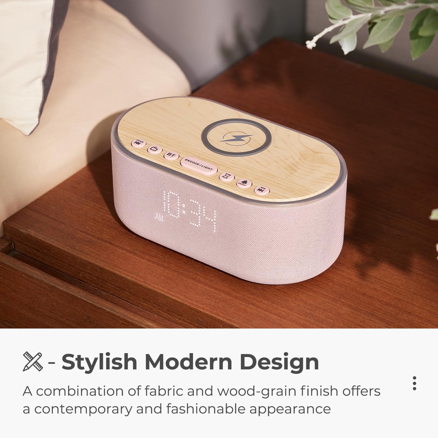 uscce Alarm Clock Bluetooth FM Radio: 10W Stereo Sound Speaker - Fast Wireless Charging for iPhone Samsung - Dimmable Clock Radio for Bedroom