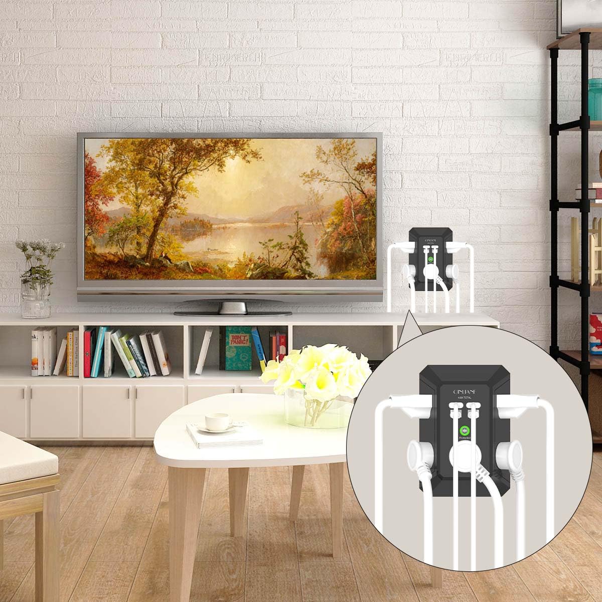 Wall Charger, Surge Protector, QINLIANF 5 Outlet Extender with 4 USB Charging Ports (4.8A Total) 3-Sided 1680J Power Strip Multi Plug Adapter Spaced for Home Travel Office (3U1C)