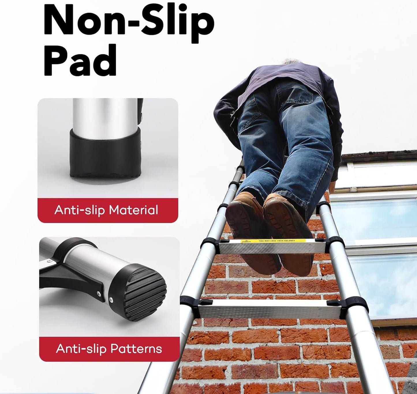 Telescoping Ladder, SocTone 12.5 FT Aluminum Lightweight Extension Ladder with 2 Triangle Stabilizers, Heavy Duty 330lbs Max Capacity, Multi-Purpose Collapsible Ladder for RV or Outdoor Work