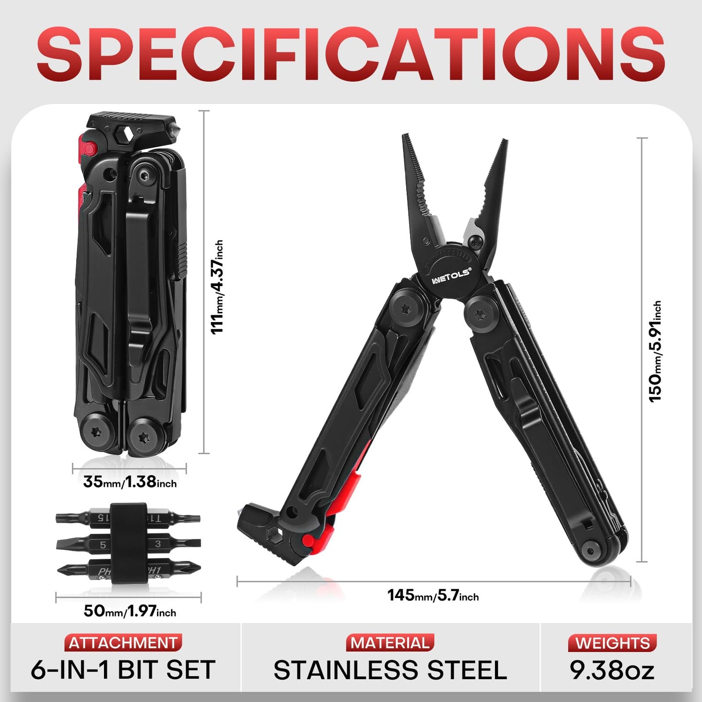 WETOLS Multitool with Pocket Knife, Birthday Gifts for Men Women Mom Dad, 21-in-1 Stainless Steel Pliers with Screwdrivers, Self-locking multitools with EDC Sheath, Ideal for Home, Camping, Survival