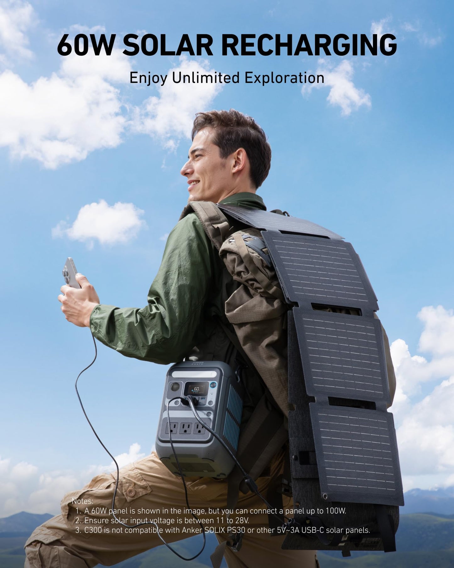 Anker Portable Power Station SOLIX C300, 288Wh LiFePO4 Battery, 300W (600W Surge) Solar Generator, 140W Two-Way Fast Charging, for Outdoor Camping, Traveling, and Emergencies (Solar Panel Optional)