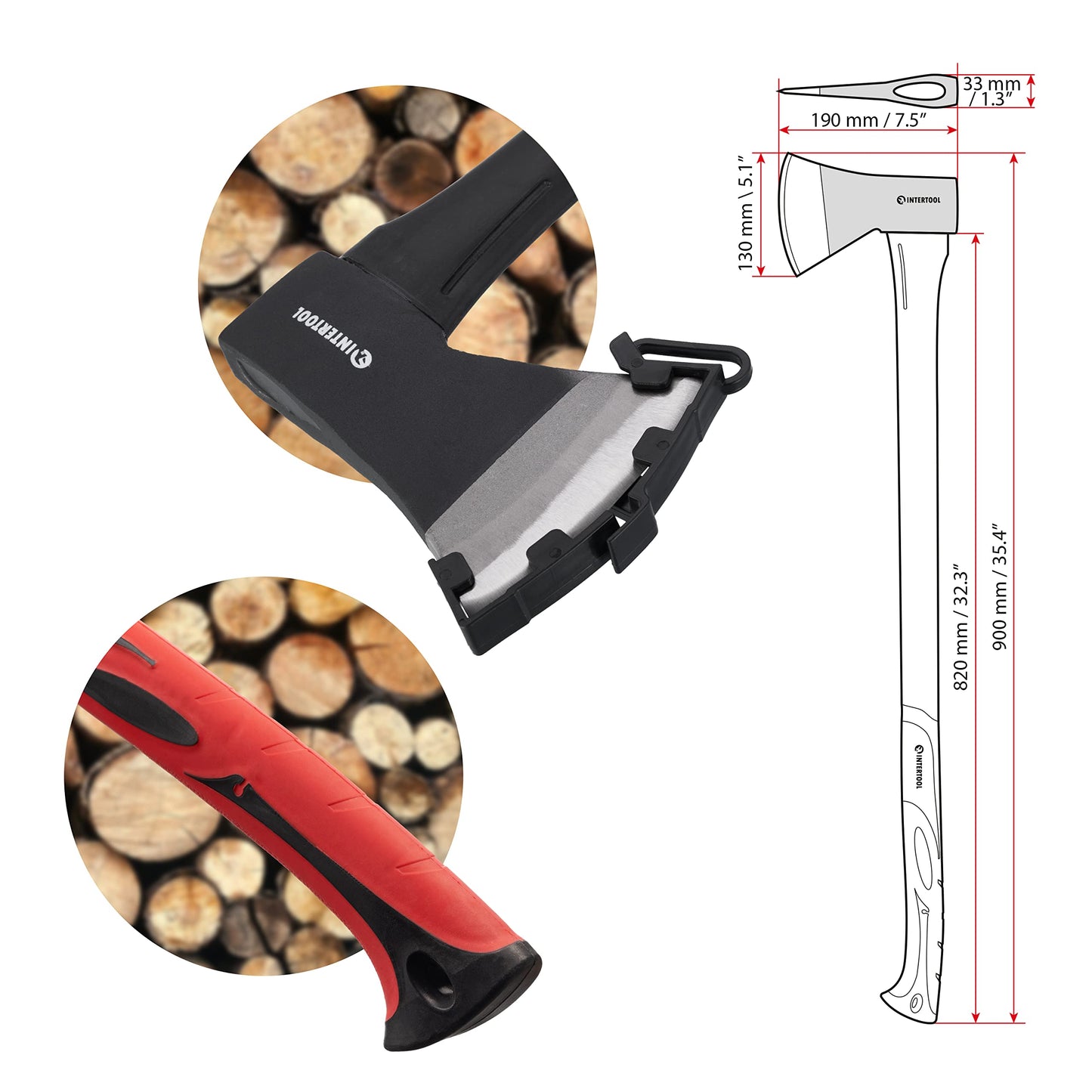 INTERTOOL 36 Inch Chopping Axe | Heavy Duty Wood Cutting & Felling Axe for Firewood | 2.8lb Head with Shock Absorbing Fiberglass Handle | HT-0264