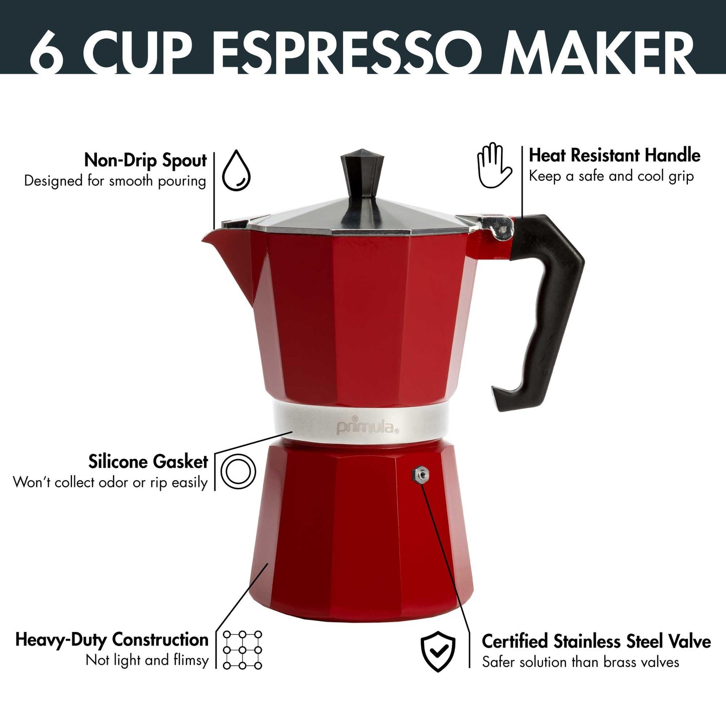Primula Classic Stovetop Espresso and Coffee Maker, Moka Pot for Italian and Cuban Café Brewing, Greca Coffee Maker, Cafeteras, 12 Espresso Cups, Silver