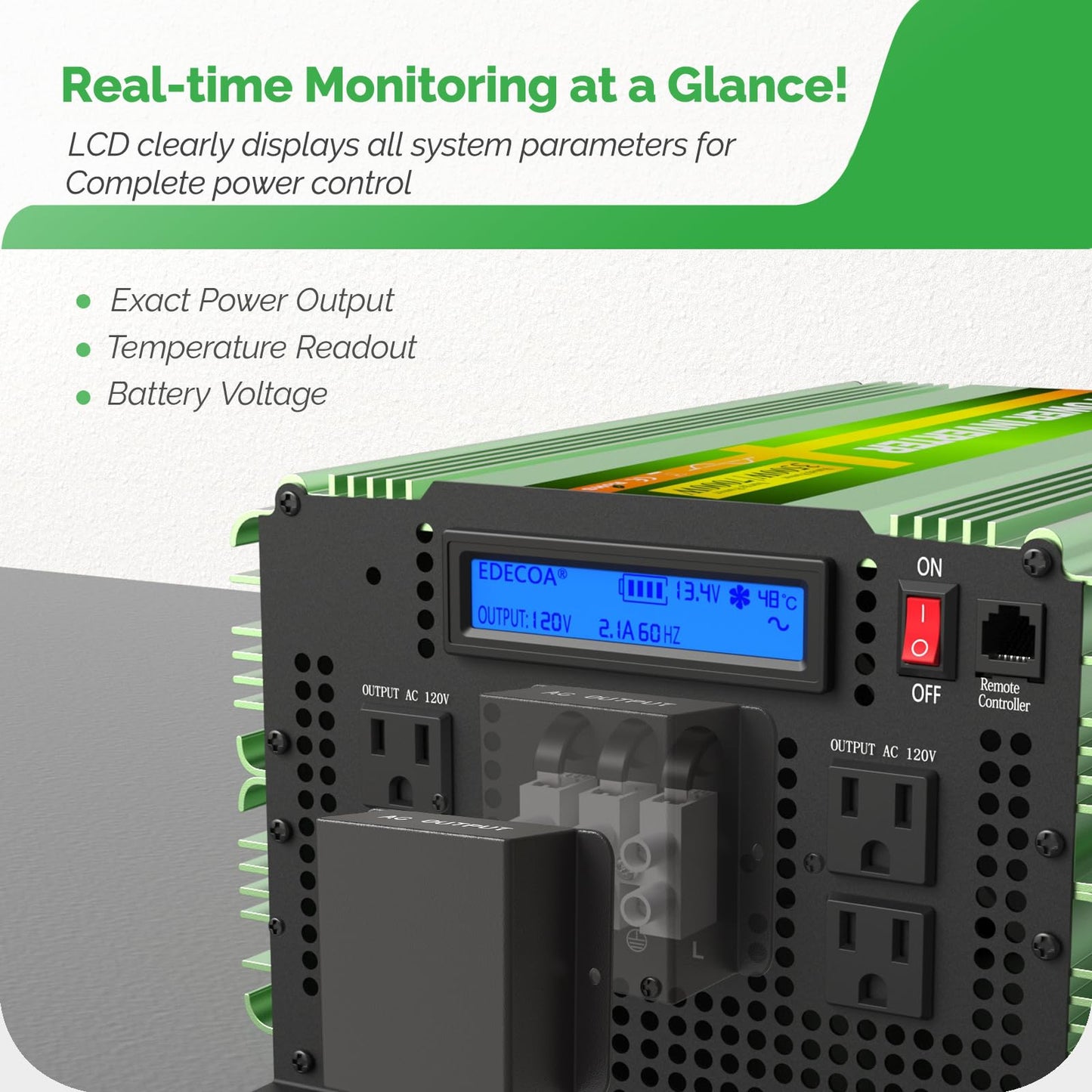 EDECOA Pure Sine Wave Power Inverter 3500W DC 12V to AC 120V with LCD Display and Remote Controller 4 AC Outlets and 1 Terminal Block