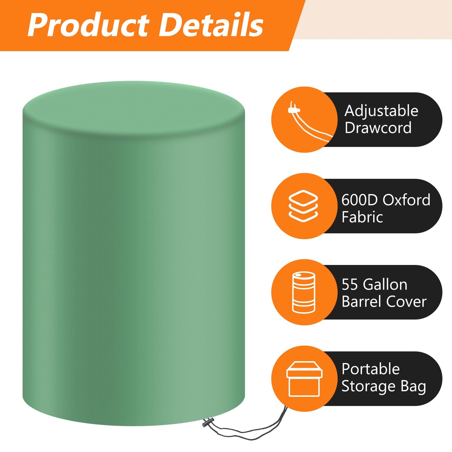 55 Gallon Rain Barrel Cover 420D Water Storage Barrel Cover Oxford Cloth 25 x 37 Inch Outdoor Waterproof Rain Snow Bucket Cover with Drawstring, UV Protection, Anti Dust (Black)