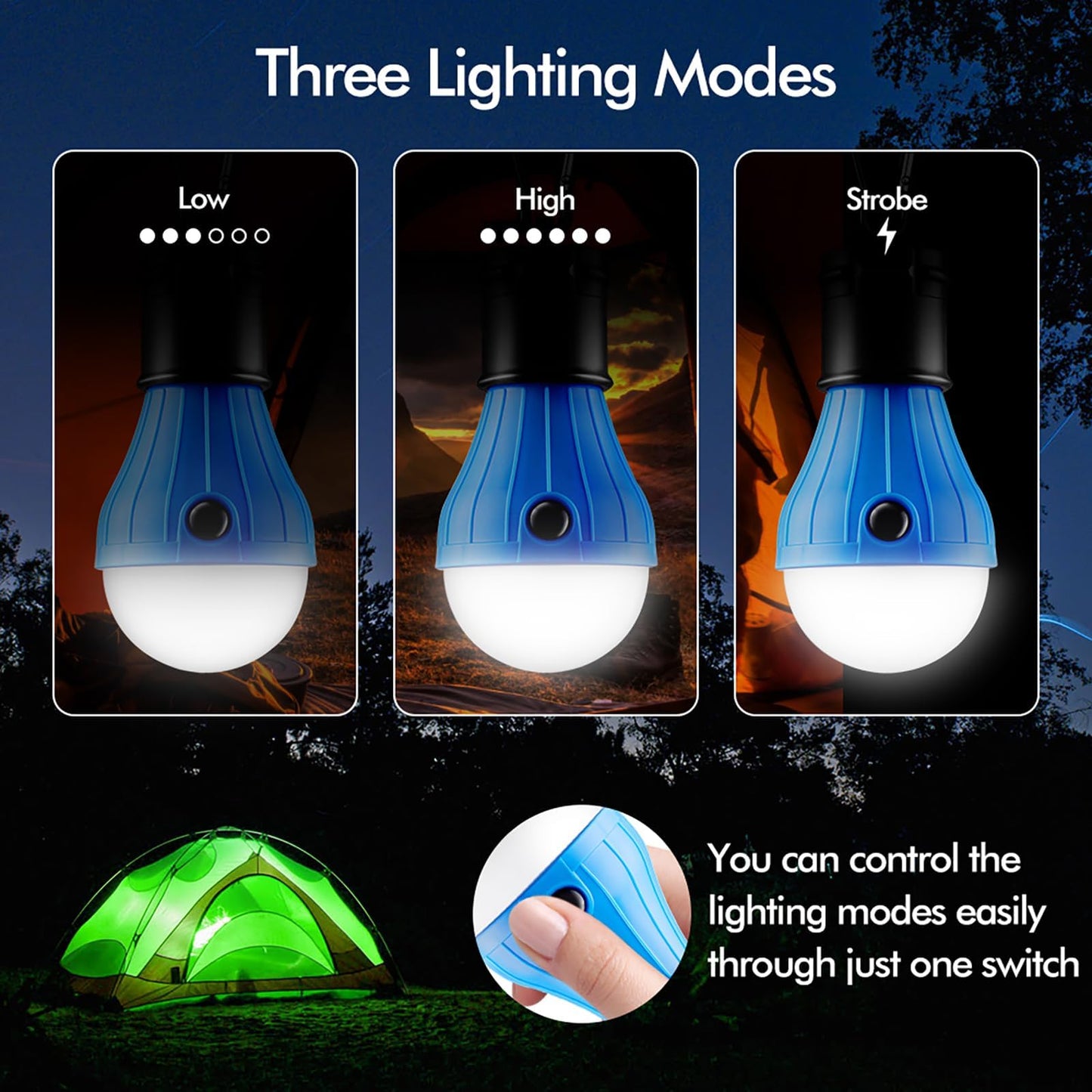 Tent Lamp Portable LED Tent Lights 4 Packs Hook Hurricane Emergency Lights LED Camping Light Bulb Camping Tent Lantern Bulb Camping Equipment for Camping Hiking Backpacking Fishing Outage