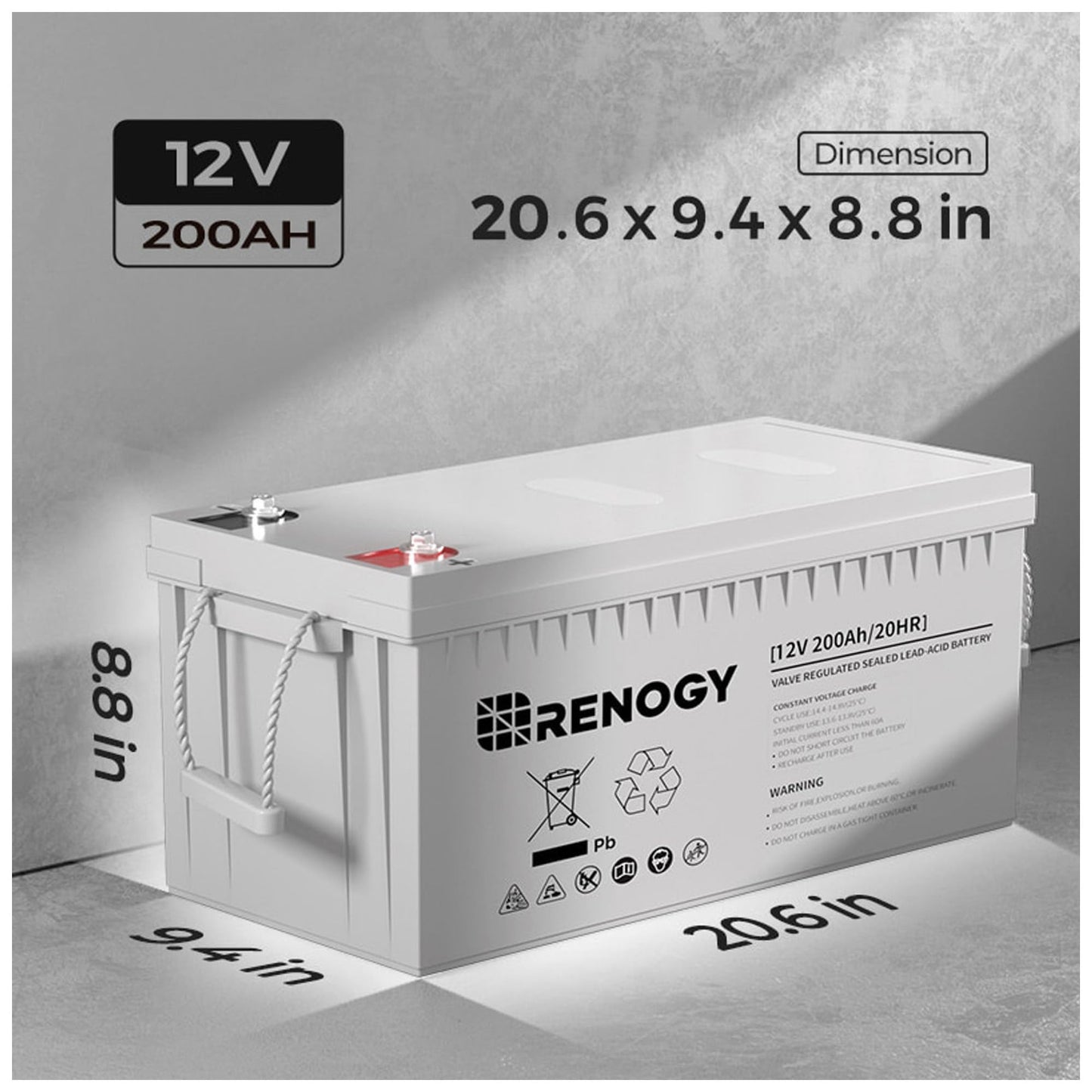 Renogy Deep Cycle AGM Battery 12 Volt 200Ah, 3% Self-Discharge Rate, 2000A Max Discharge Current, Safe Charge Most Home Appliances for RV, Camping, Cabin, Marine and Off-Grid System, Maintenance-Free