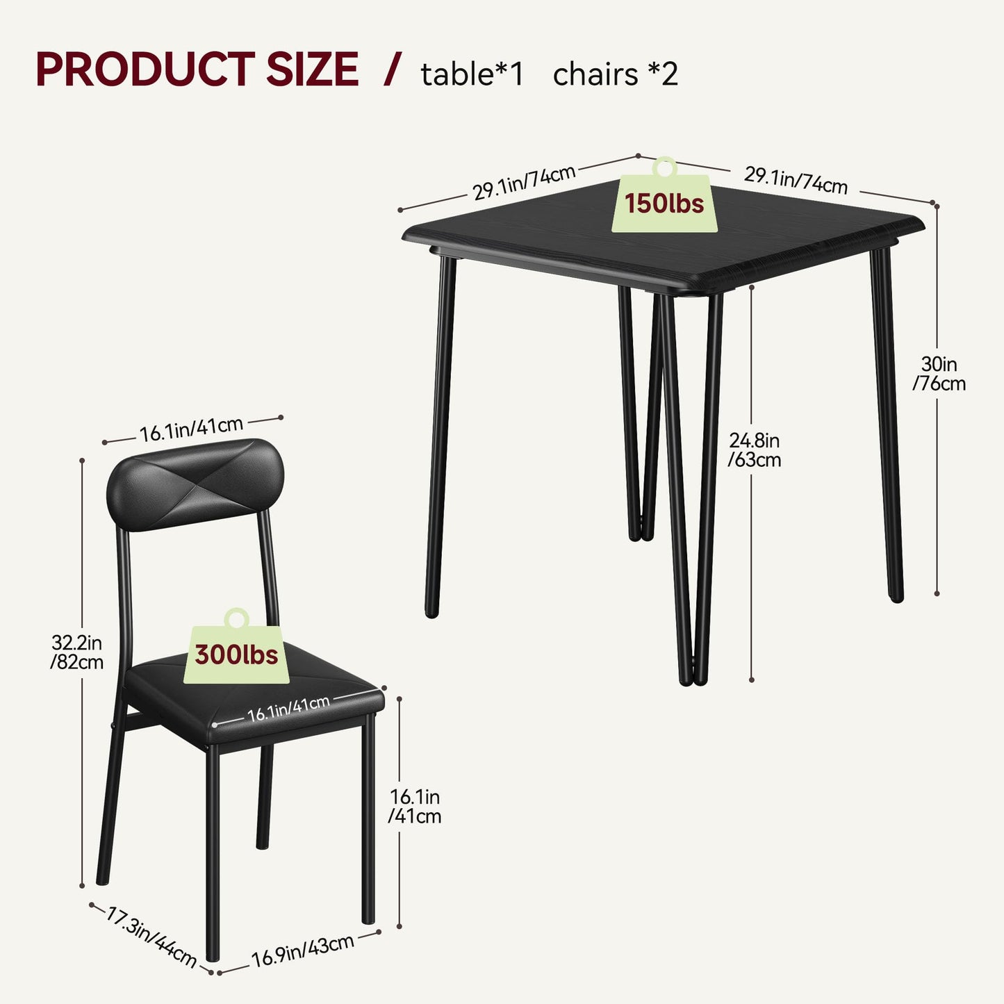 IDEALHOUSE Dining Table for 2-Small Square Kitchen Dining Dinner Room Tables Set,Space Saving Wood Modern Dinette Accent Furniture for Breakfast Nook, (Dark, Table with 2 Upholstered Chairs)