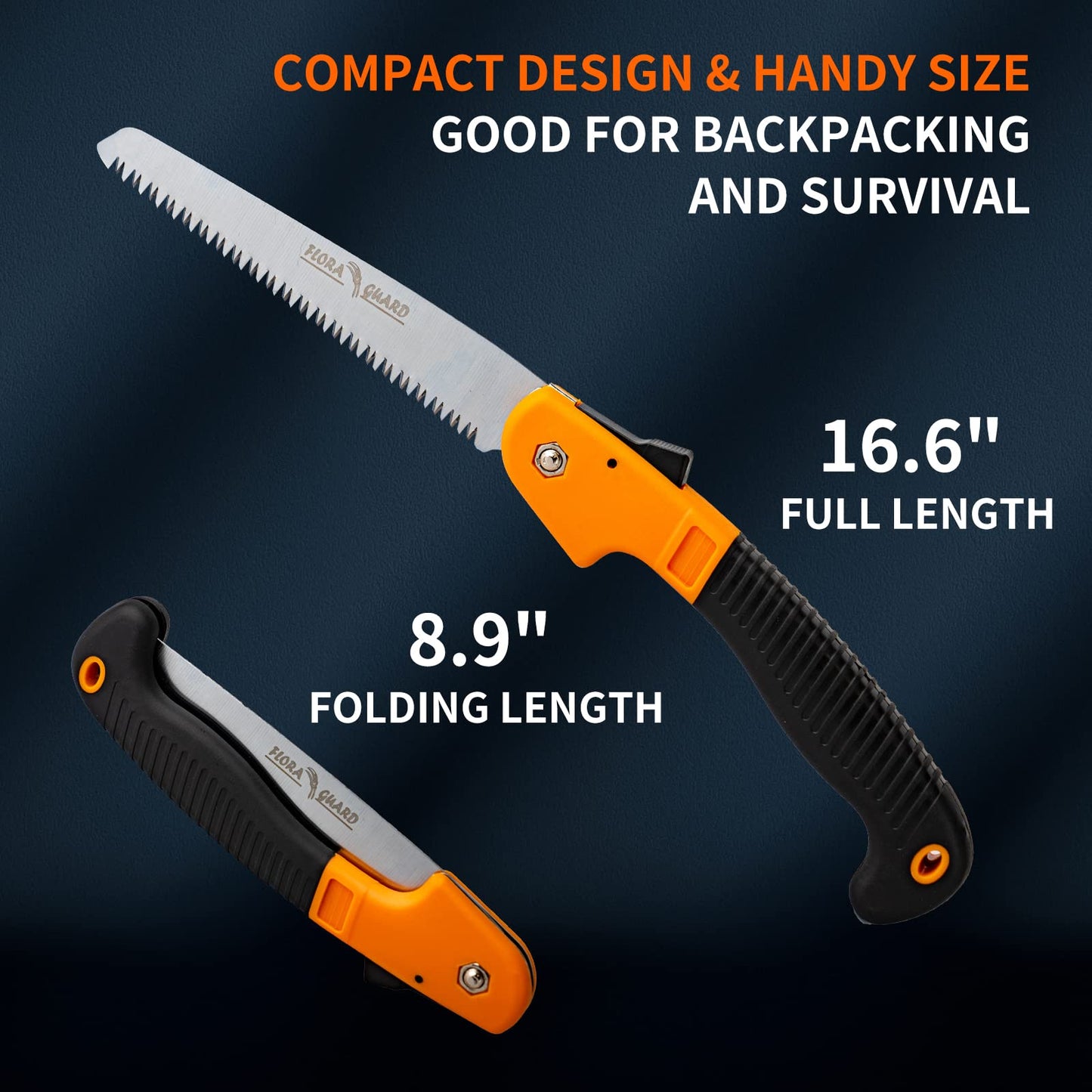 FLORA GUARD 7.7-Inch Folding Saw, Pruning Hand Saw with Triple-Cut Razor Teeth for Wood Cutting, Tree Trimming, and Camping