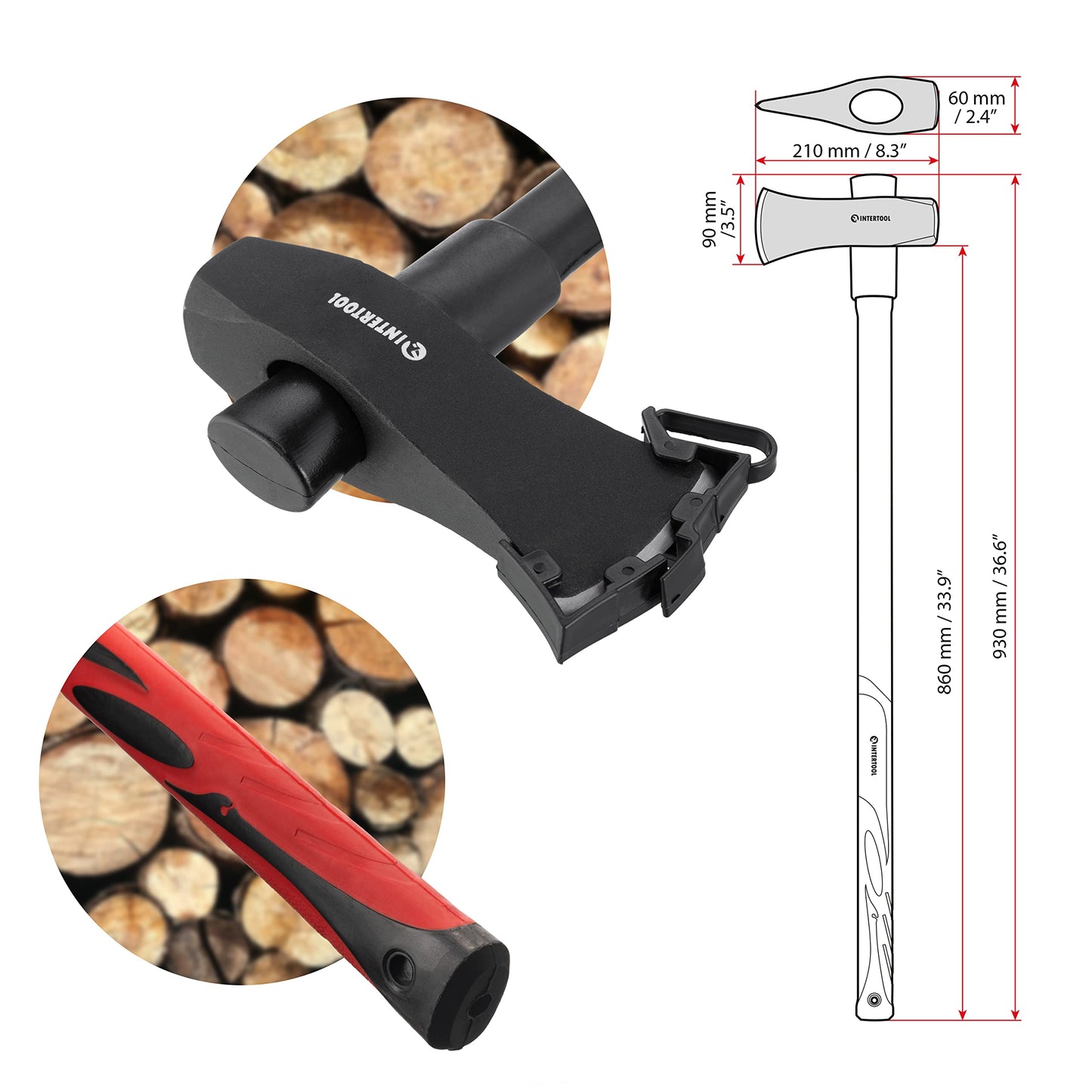 INTERTOOL 36 Inch Chopping Axe | Heavy Duty Wood Cutting & Felling Axe for Firewood | 2.8lb Head with Shock Absorbing Fiberglass Handle | HT-0264