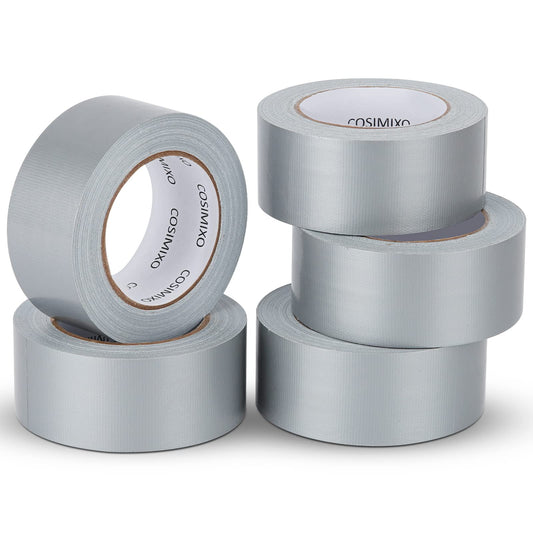 COSIMIXO 5-Pack Black Heavy Duty Duct Tape, 2 inches x 30 Yards, Strong, Flexible, No Residue, All-Weather and Tear by Hand - Bulk Value for Repairs, Industrial, Professional Use