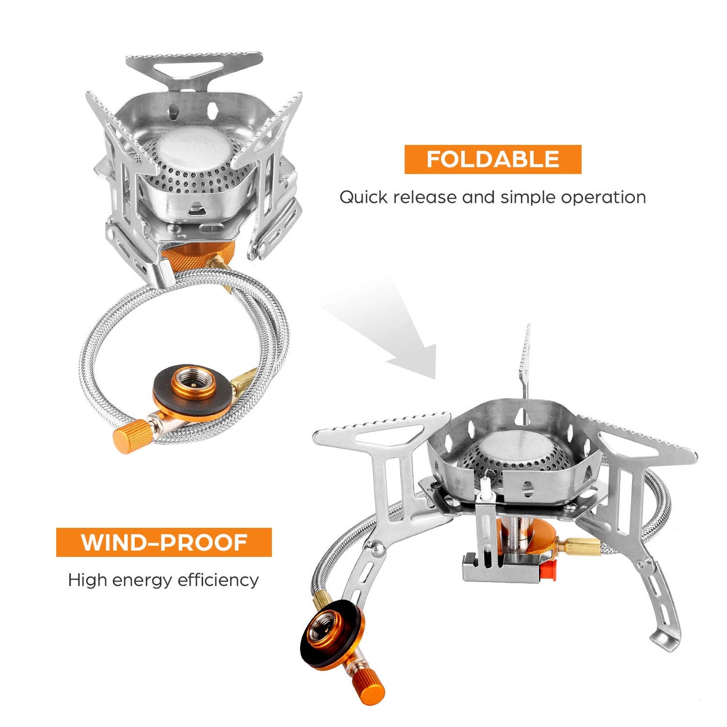 Odoland 3500W/6800W Windproof Camp Stove Camping Gas Stove with Fuel Canister Adapter, Piezo Ignition, Carry Case, Portable Collapsible Stove Burner for Outdoor Backpacking Hiking and Picnic