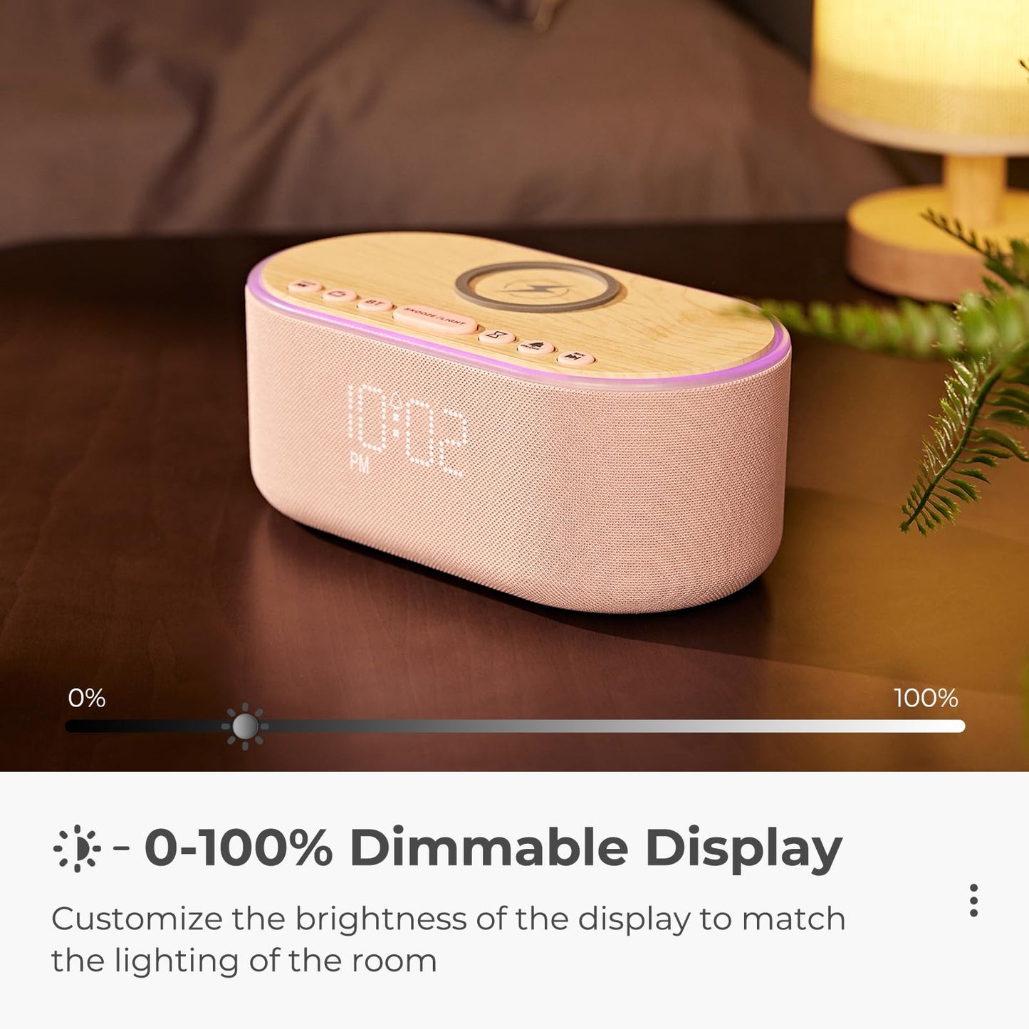 uscce Alarm Clock Bluetooth FM Radio: 10W Stereo Sound Speaker - Fast Wireless Charging for iPhone Samsung - Dimmable Clock Radio for Bedroom