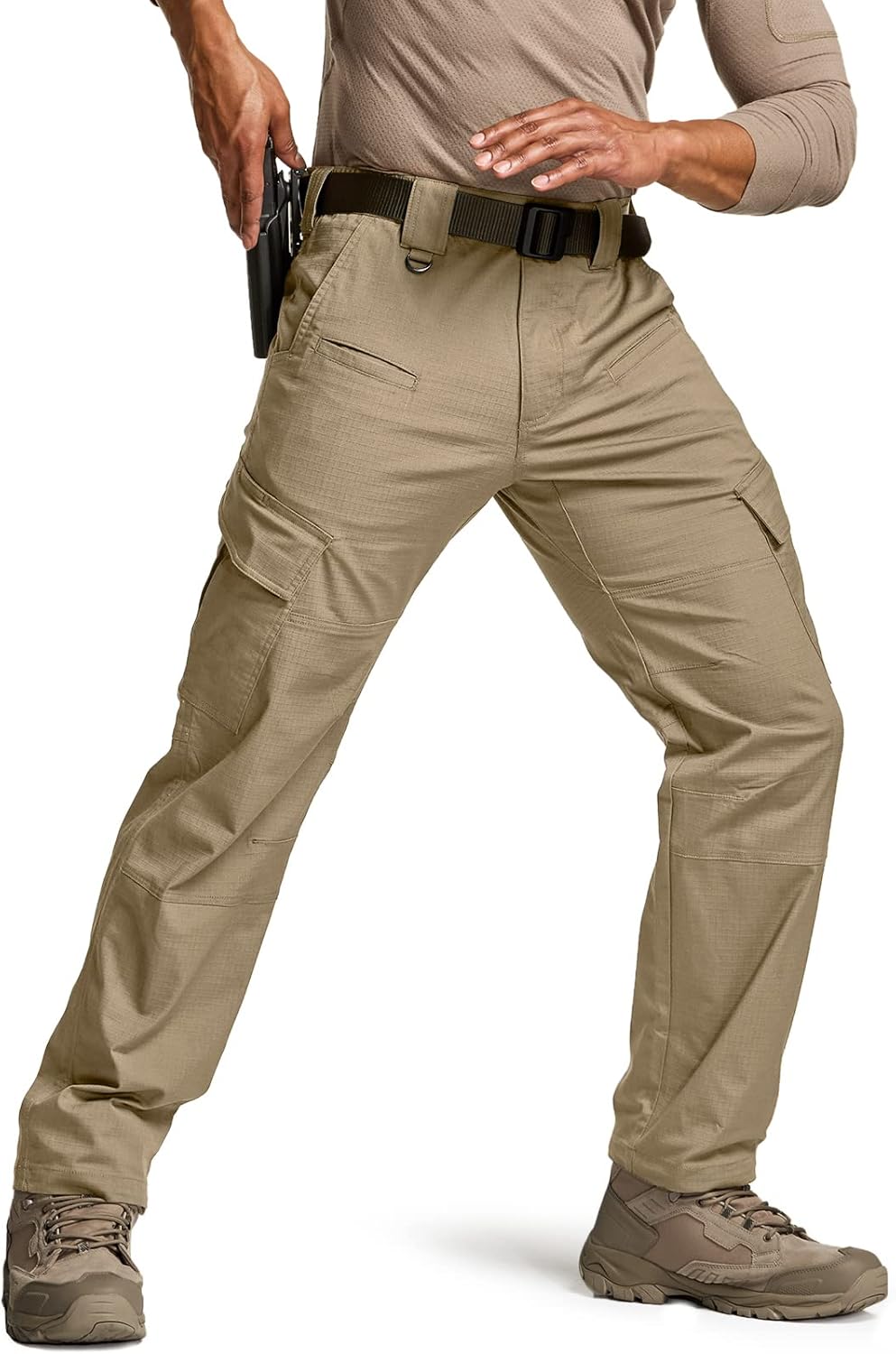 CQR Men's Flex Ripstop Tactical Pants, Water Resistant Stretch Cargo Pants, Lightweight EDC Hiking Work Pants