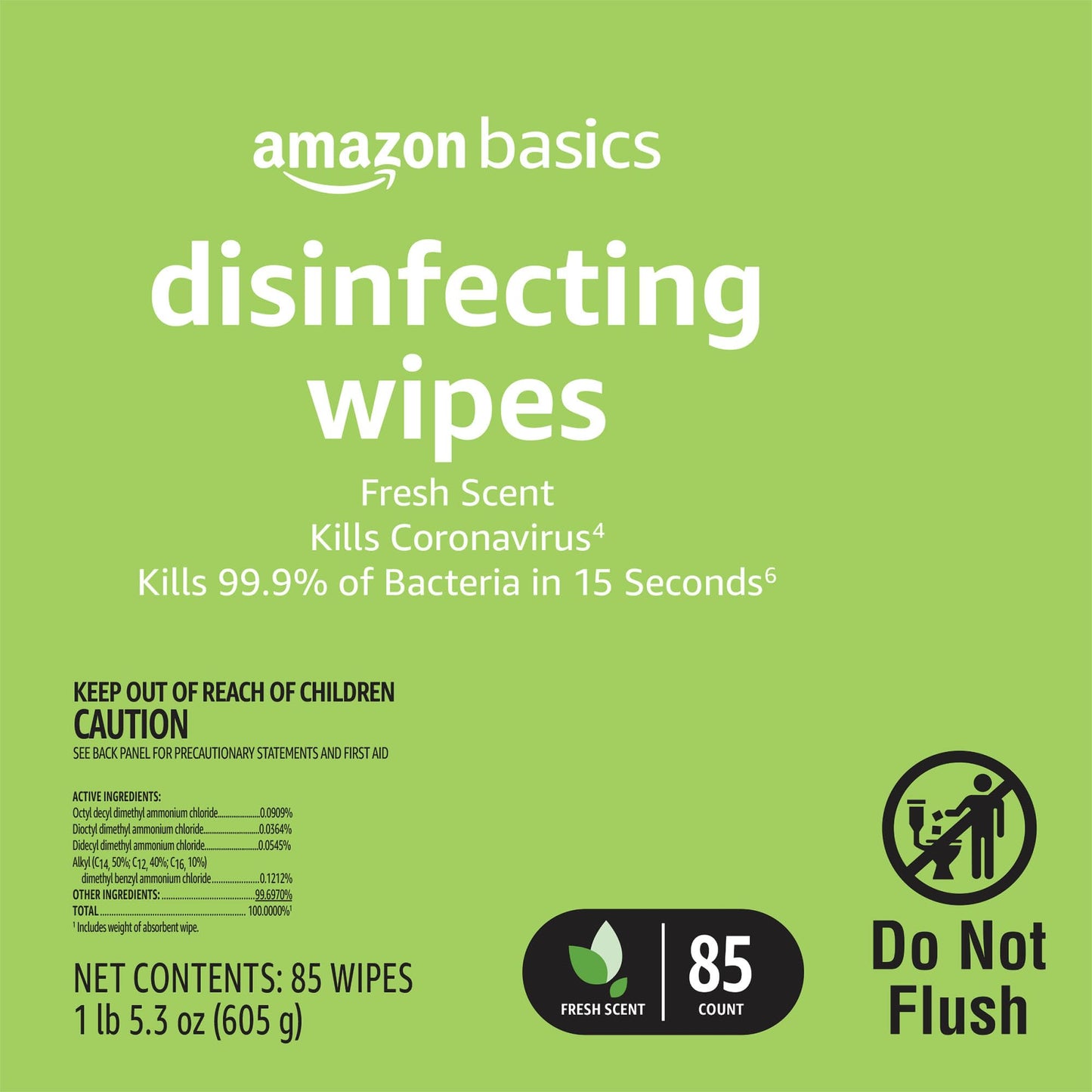 Amazon Basics Disinfecting Wipes, Lemon & Fresh Scent, Sanitizes, Cleans & Deodorizes, 255 Count (3 Packs of 85)