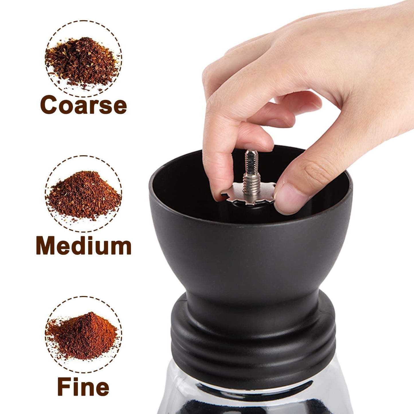 PARACITY Manual Coffee Bean Grinder with Ceramic Burr, Hand Coffee Grinder Mill Small with 2 Glass Jars( 11OZ per Jar) Stainless Steel Handle for Drip Coffee, Espresso, French Press, Turkish Brew