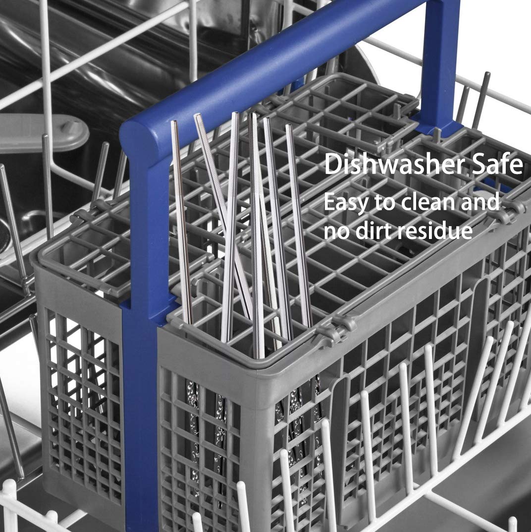 Titanium Plated Chopstick Stainless Steel Chopsticks Metal Chopsticks Reusable Dishwasher safe Premium Laser Engraved Chop Sticks for Eating 2 Pairs Gift Set Blue Silver