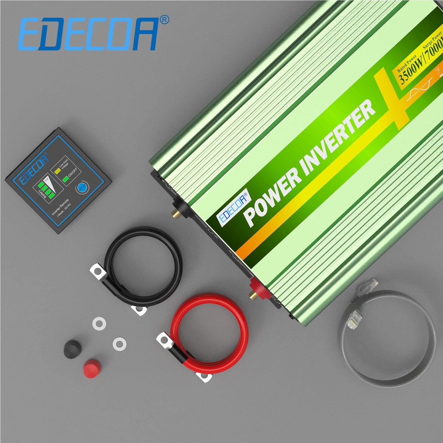 EDECOA Pure Sine Wave Power Inverter 3500W DC 12V to AC 120V with LCD Display and Remote Controller 4 AC Outlets and 1 Terminal Block