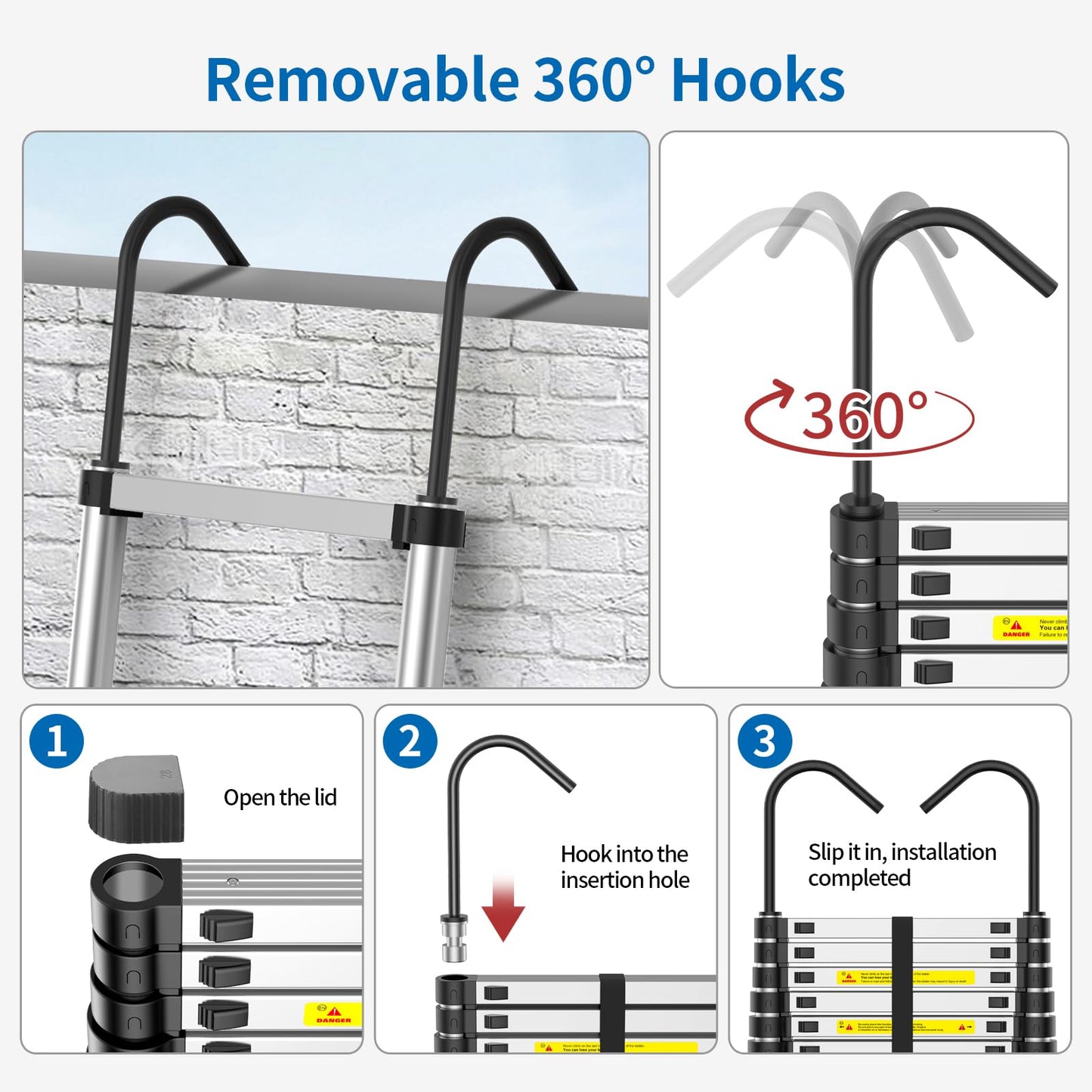 Telescoping Ladder,12.5 FT Extension Ladder, Heavy Duty 330lbs Max Capacity, Multi-Purpose Collapsible Ladder for RV or Outdoor Work