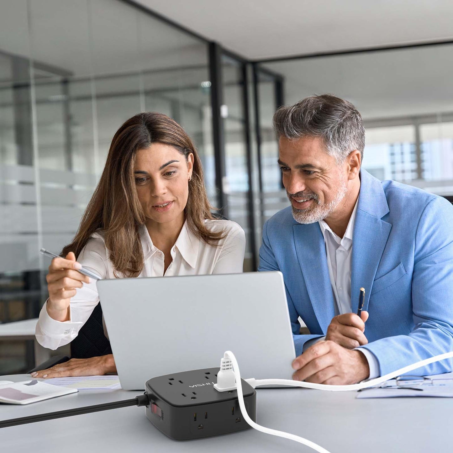 6 Ft Surge Protector Power Strip - 8 Widely Outlets with 4 USB Ports, 3 Side Outlet Extender with 6 Feet Extension Cord, Flat Plug, Wall Mount, Desk USB Charging Station, ETL,White