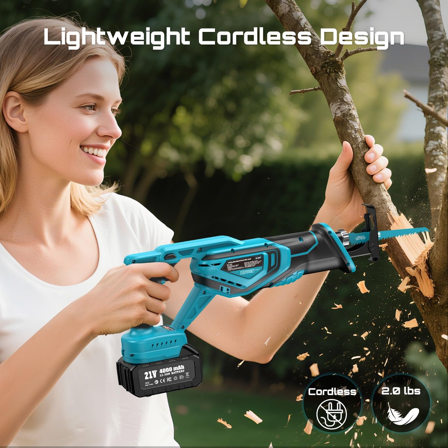Seesii Reciprocating Saw Cordless, Variable Speed 3500 RPM Brushless Motor with 8 Saw Blades, 2 x 4.0Ah Batteries, LED Light, Tool‑Free Blade Change, Portable for Wood PVC Cutting
