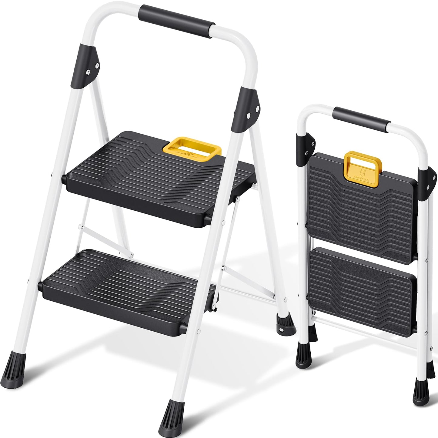 KINGRACK 4 Step Folding Ladder, 800lbs Capacity Step Stool with Safety Lock, Non-Skid Wide Pedals, and Handrail, Lightweight, Household Ladder for Home, Kitchen, Pantry, Closets, and Office Use, White