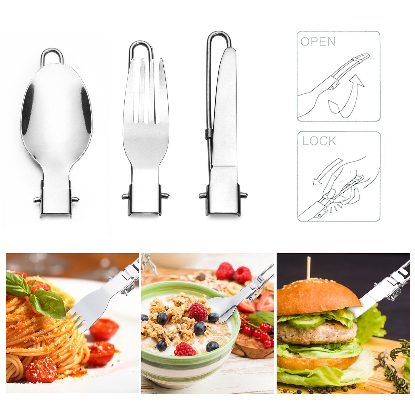 Odoland Camping Cookware Stove Carabiner Canister Stand Tripod and Stainless Steel Cup, Tank Bracket, Fork Spoon Kit for Backpacking, Outdoor Camping Hiking and Picnic