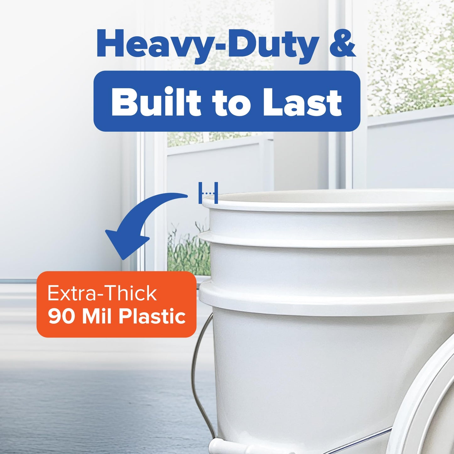 ePackageSupply 5 Gallon White Bucket with Gamma Seal Screw on Airtight Lid | Made in USA | Food Grade | Heavy-Duty | Durable 90 Mil All Purpose Pail | Easy Stack and Store | BPA Free (3 Count), White