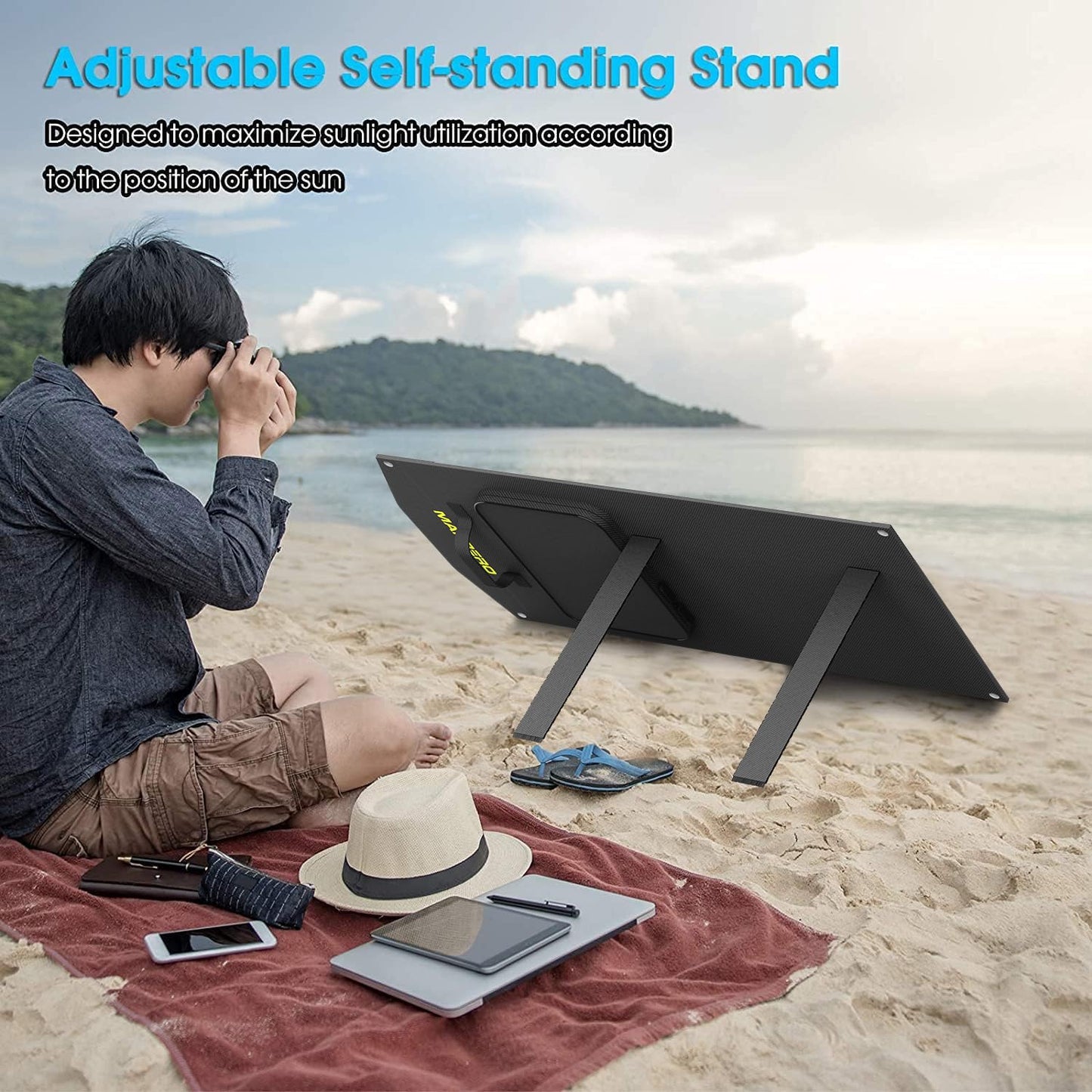 MARBERO 60W Portable Solar Panel 60 Watt Foldable Solar Panel for Solar Generators IP65 Waterproof 23% High Efficiency USB Port & DC Output(10 Changeable Adapters) for Outdoor Camping Travel Cloudy