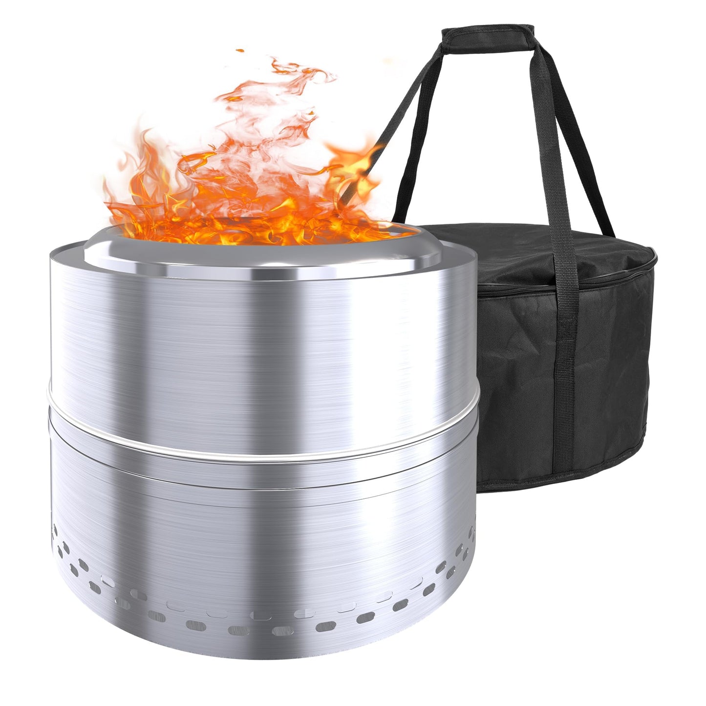 Smokeless Fire Pit,Stainless Steel Wood Burning Fireplaces with Removable Ash Pan Portable Storage Bag for Camping Bonfire Backyard Garden (20 Inch)