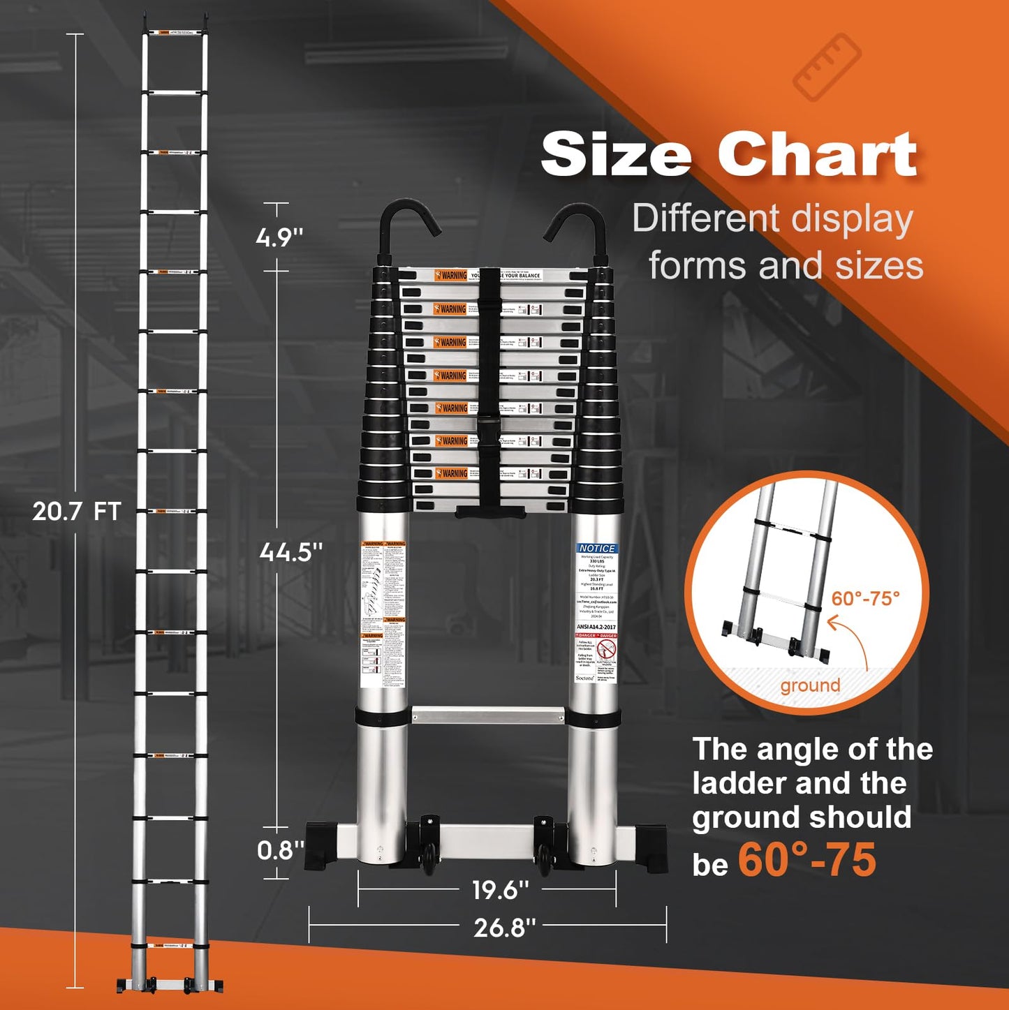 Telescoping Ladder, SocTone 12.5 FT Aluminum Lightweight Extension Ladder with 2 Triangle Stabilizers, Heavy Duty 330lbs Max Capacity, Multi-Purpose Collapsible Ladder for RV or Outdoor Work