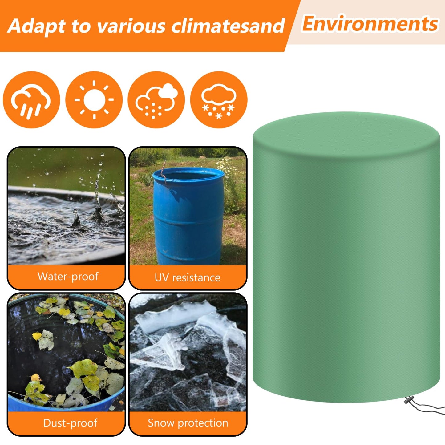 55 Gallon Rain Barrel Cover 420D Water Storage Barrel Cover Oxford Cloth 25 x 37 Inch Outdoor Waterproof Rain Snow Bucket Cover with Drawstring, UV Protection, Anti Dust (Black)