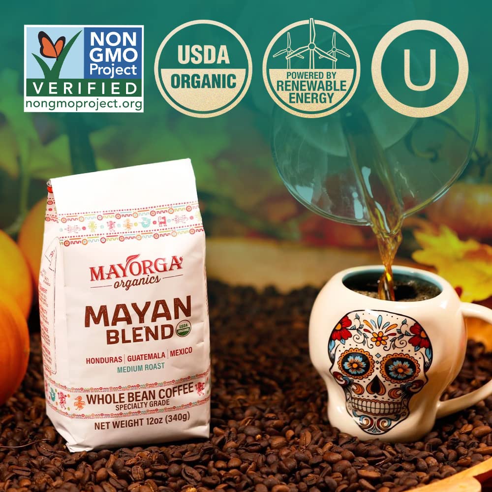 Mayorga Organic Coffee 2lb Mayan Blend - Medium Roast Whole Bean Coffee Specialty Grade, 100% Arabica, Slow Roasted, Chocolate and Floral Flavor with Low Acidity - USDA Organic, Non-GMO, Kosher
