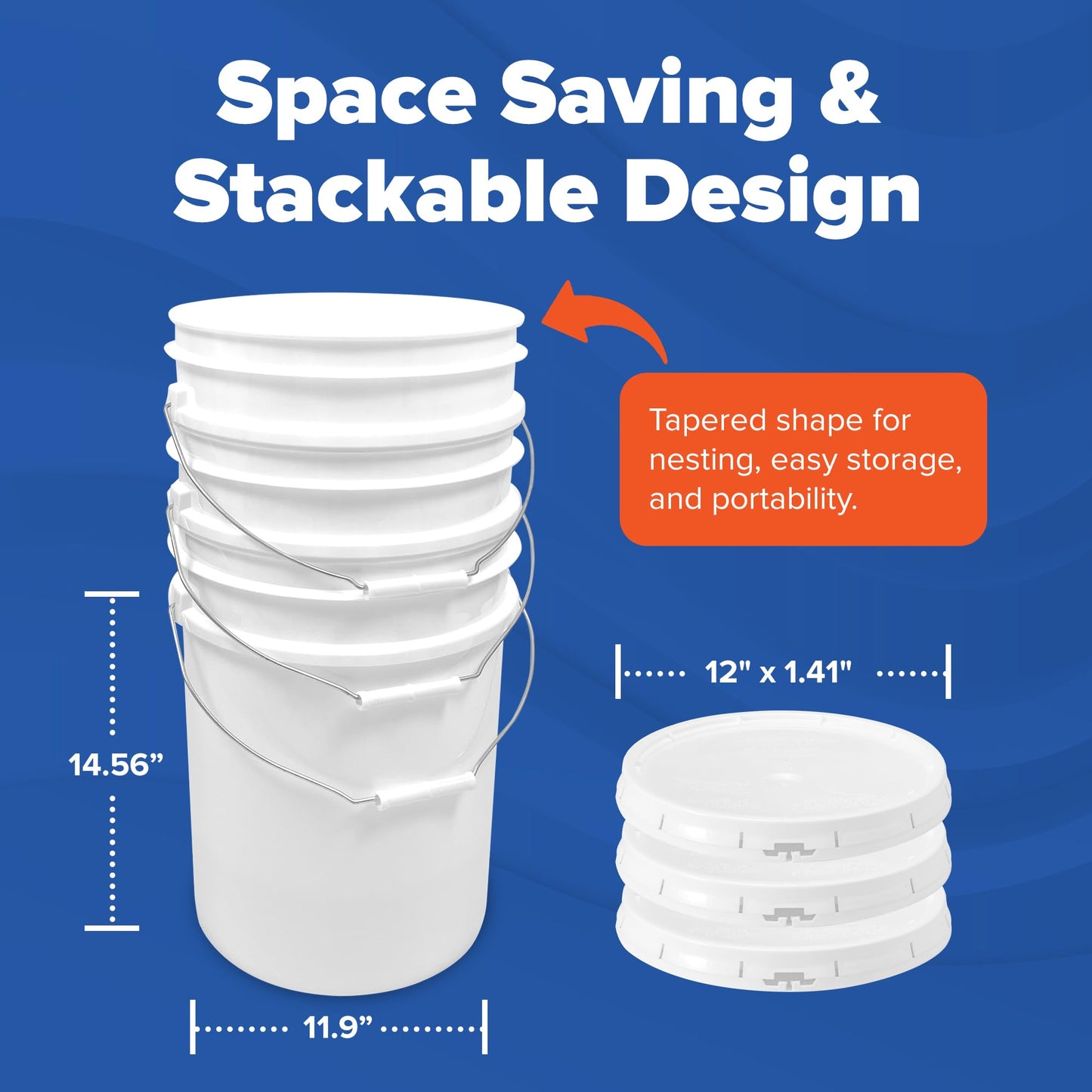 ePackageSupply White 5-Gallon Bucket with Lid | Made in USA | Food Grade | Heavy-Duty Extra Durable Plastic Bucket | Multi-Use Food Grade Buckets with Lids | Easy Stack and Store | BPA Free | 6 Pack
