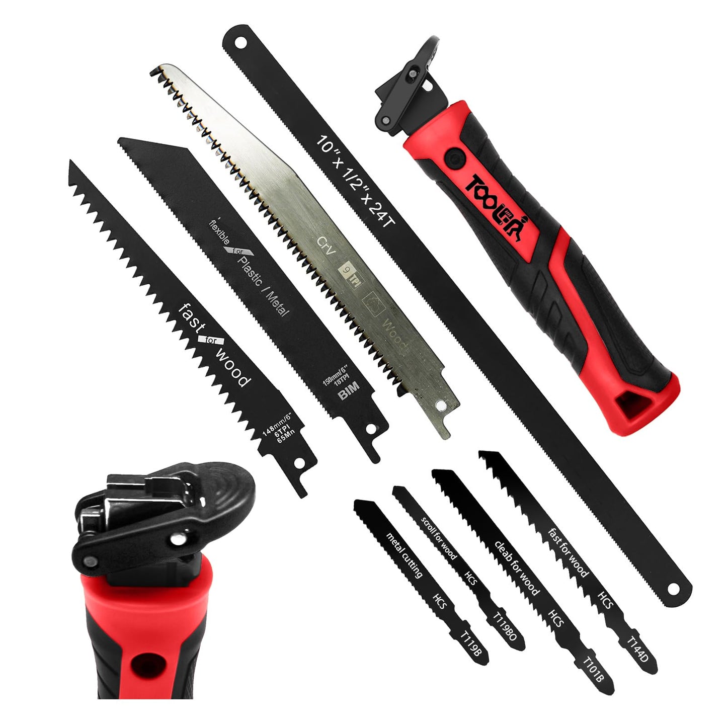 8-In-1 Multi Blades Hand Saw, Drywall Cutter. Hacksaw. Long Blade Hand Saw, Jab Saw, For Cutting Drywall, Sheetrock, Wood, Metel, Plastic, Plywood. Blade Quick Change Mechanism.