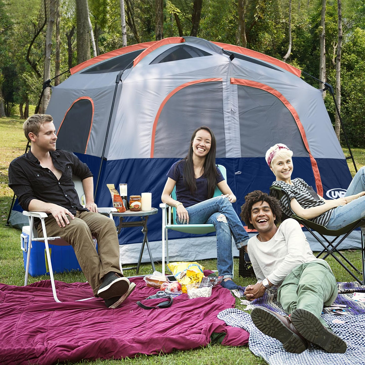 UNP Tents 6 Person Waterproof Windproof Easy Setup,Double Layer Family Camping Tent with 1 Mesh Door & 5 Large Mesh Windows -10'X9'X78in(H)