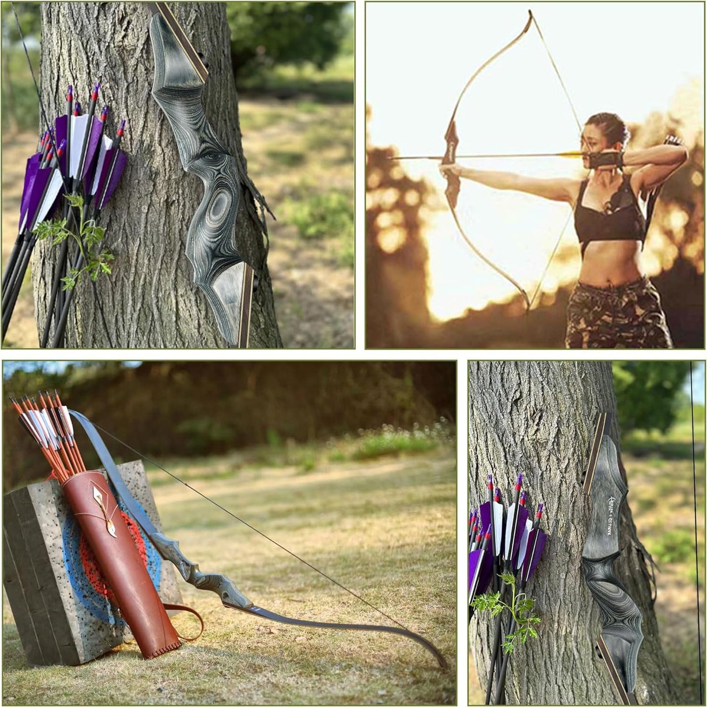 Black Hunter Takedown Recurve Bow, 60" Right Handed & Left Handed Archery Recurve Bows with Ergonomic Design for Adults Beginners to Advanced Outdoor Practice & Hunting (25-60 lbs)