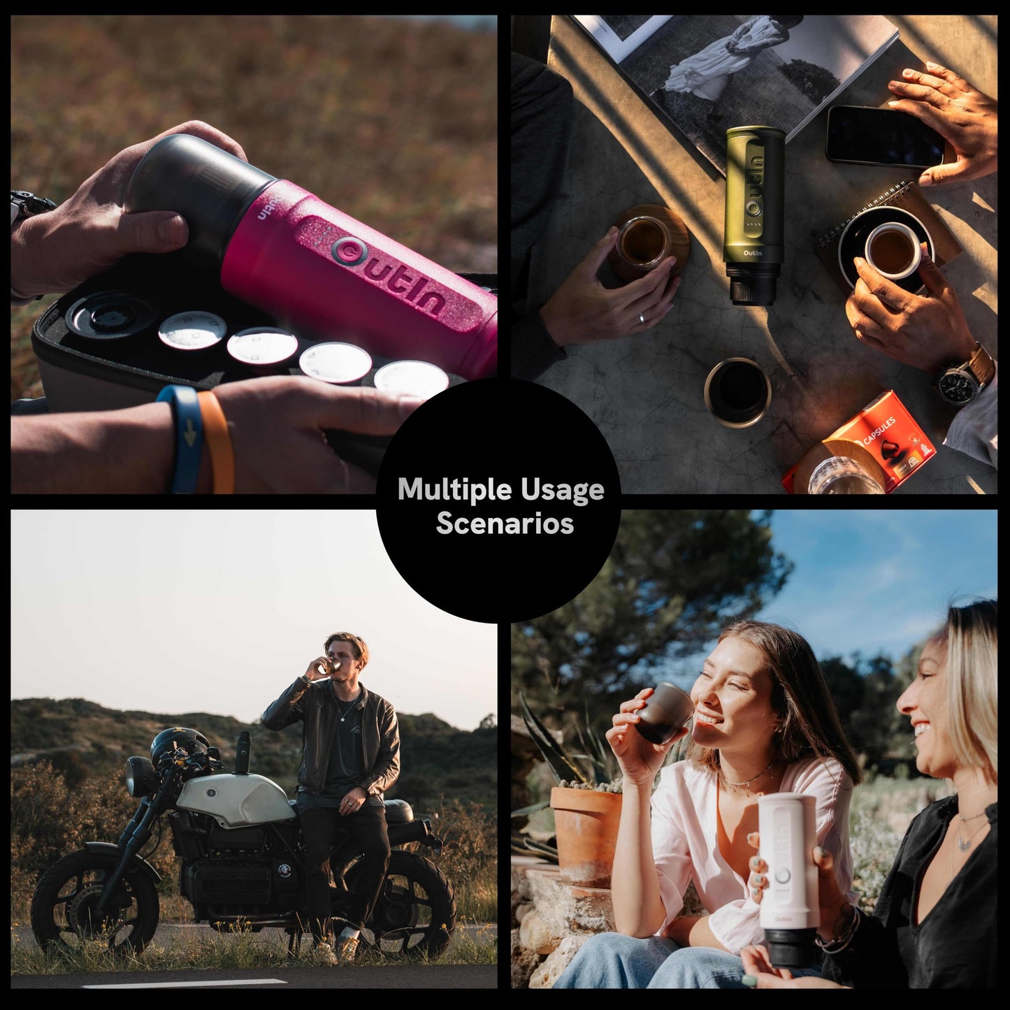 OutIn Nano Portable Electric Espresso Machine, Travel Coffee Maker for Camping, Car Coffee Maker Self-Heating with USB-C, With Ground Coffee & NS Capsule for RV, Hiking, Office