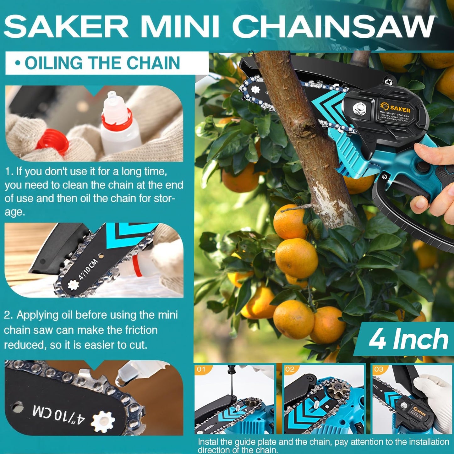 Saker Mini Chainsaw,2025 New Upgrade Electric Chainsaws,Portable Chain Saw Cordless Battery Powered,Small Handheld Chain Saws Pruning Shears Saw for Wood Tree Branches,Courtyard and Garden