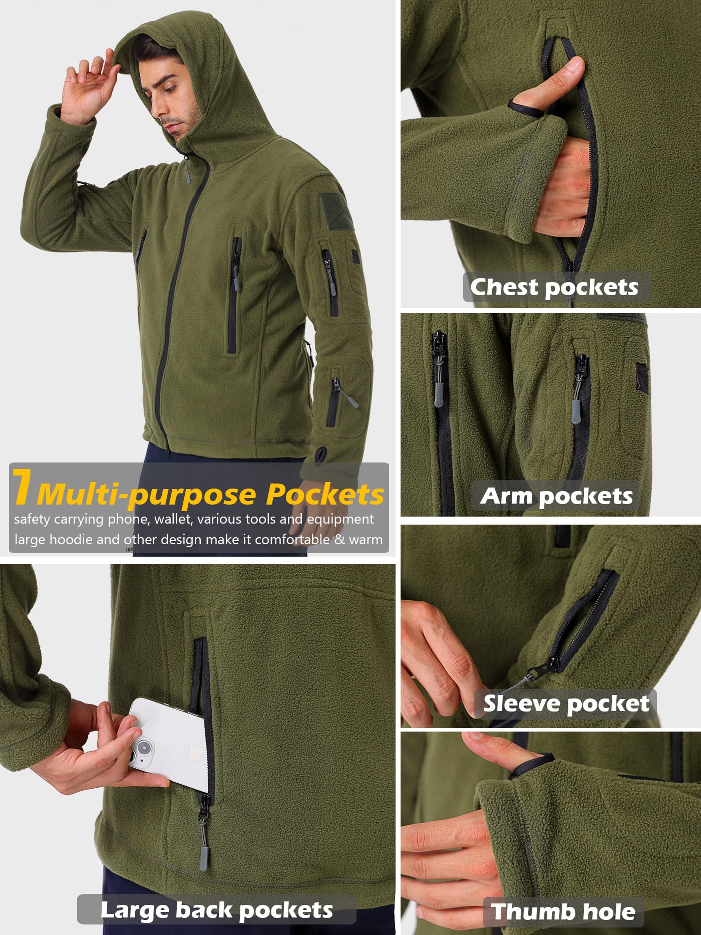ReFire Gear Men's Warm Military Tactical Sport Fleece Hoodie Jacket