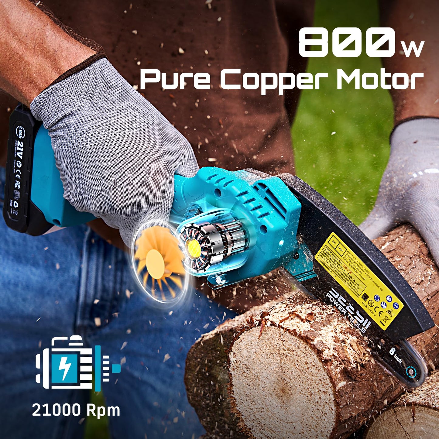 Seesii Mini Chainsaw, 6-inch Mini Chainsaw Cordless, Handheld Electric Power Chain Saw with 2 Batteries, for Tree Trimming Wood Cutting, Best Gifts for Father, Dad, Husband, Men