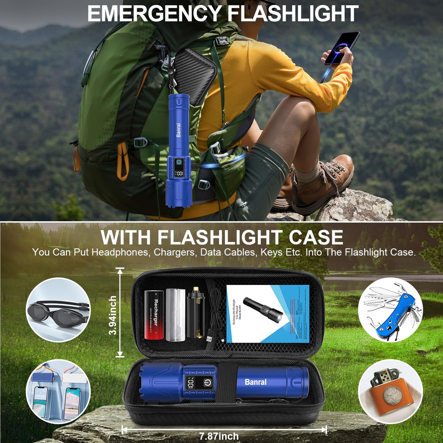 Rechargeable Flashlights High Lumens - Super Bright LED Tactical Flash Light, Powerful Waterproof Handheld USB C Flashlight for Camping,Emergencies,Home,5 Modes,Zoomable (2, Black)